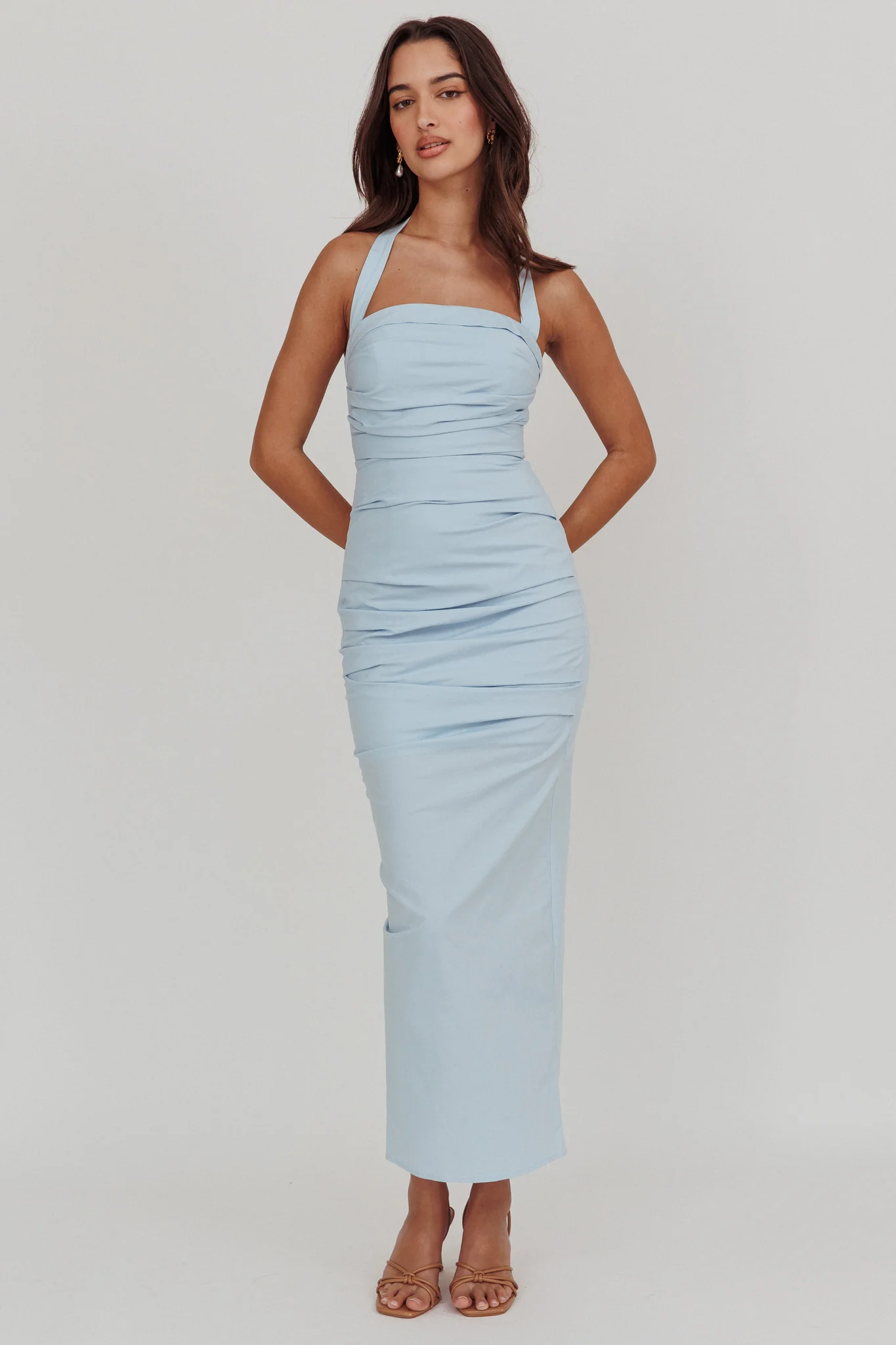 Scout Halterneck Ruched Maxi Dress Blue - Image 5