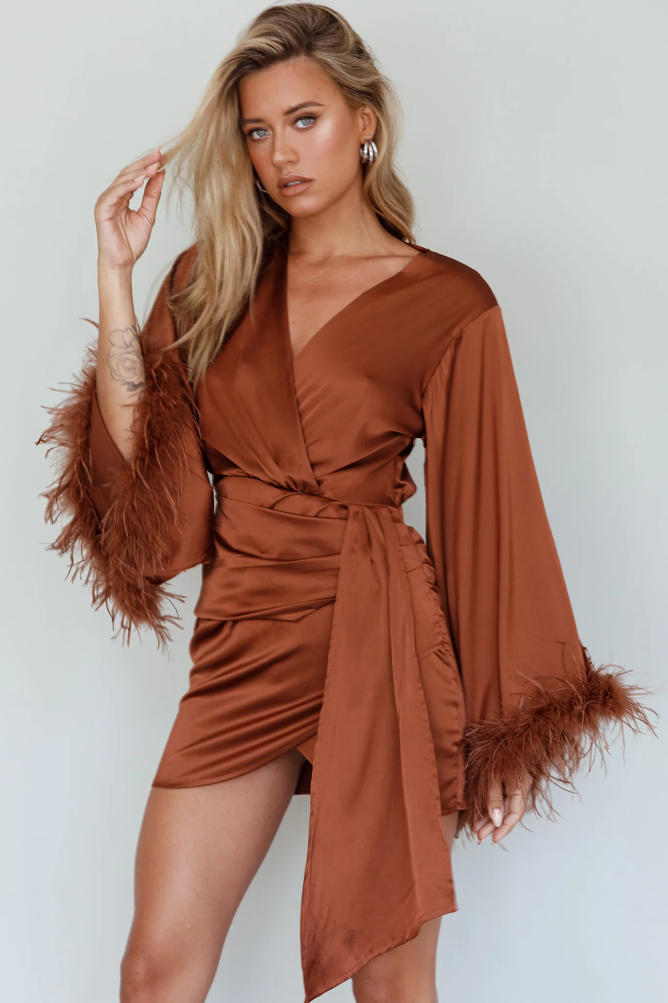 Screen Queen Feather Cuff Mini Dress Ginger - Image 6