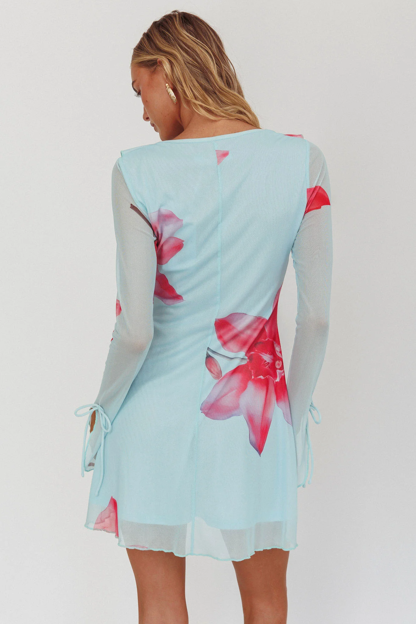 Sea Dreaming Ruffle Trim Mini Dress Floral Blue - Image 4