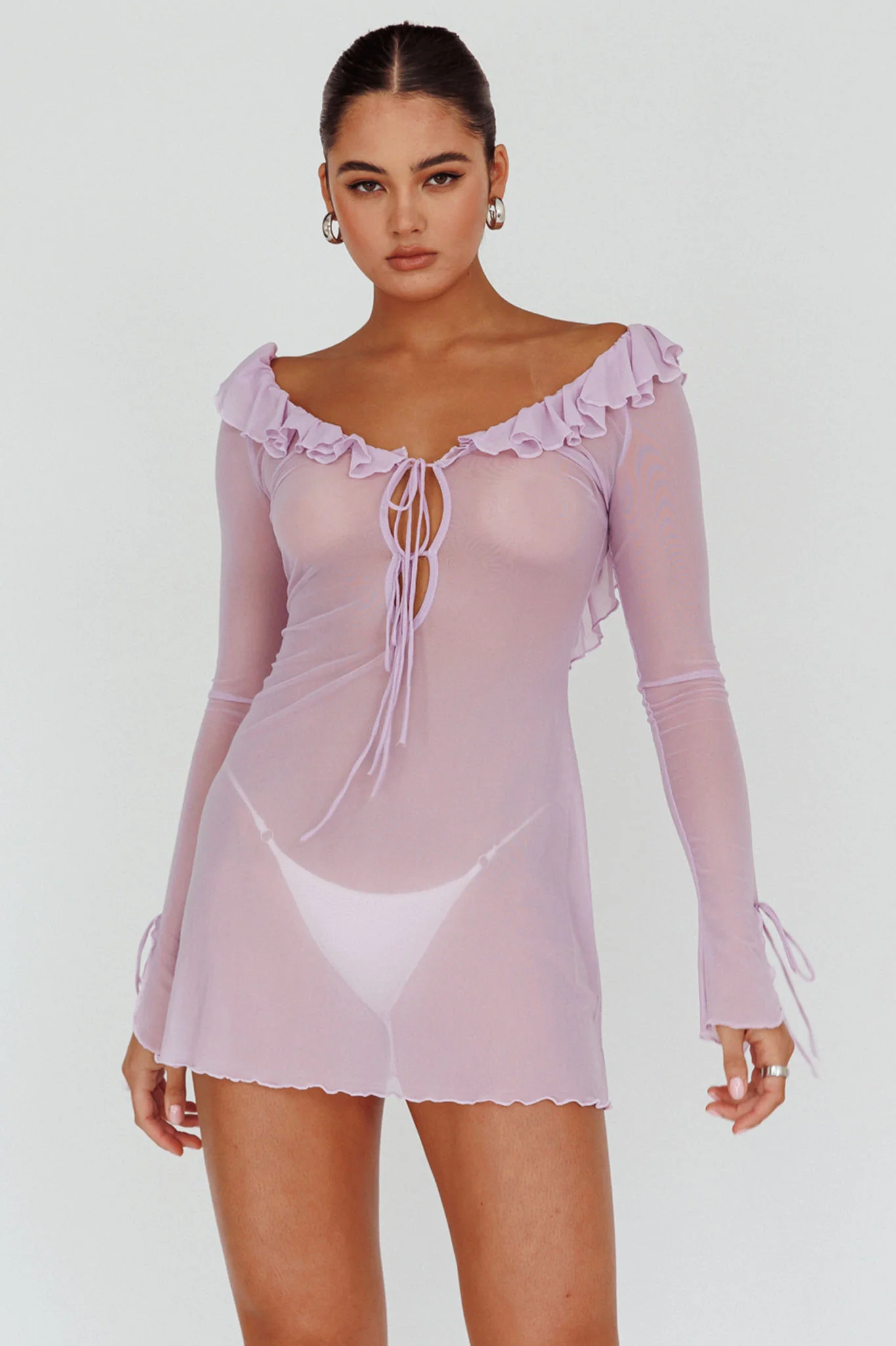 Sea Dreaming Ruffle Trim Mini Dress Lilac - Image 5
