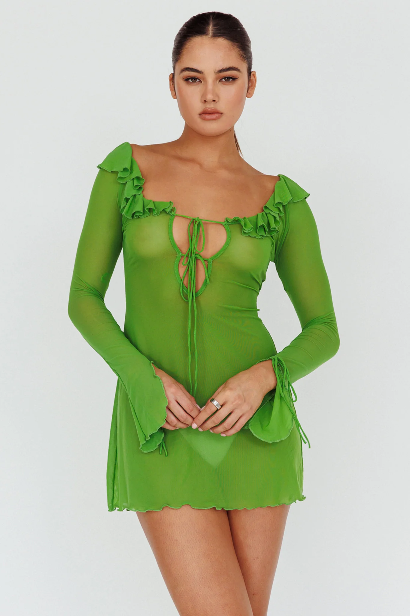 Sea Dreaming Ruffle Trim Mini Dress Lime - Image 6
