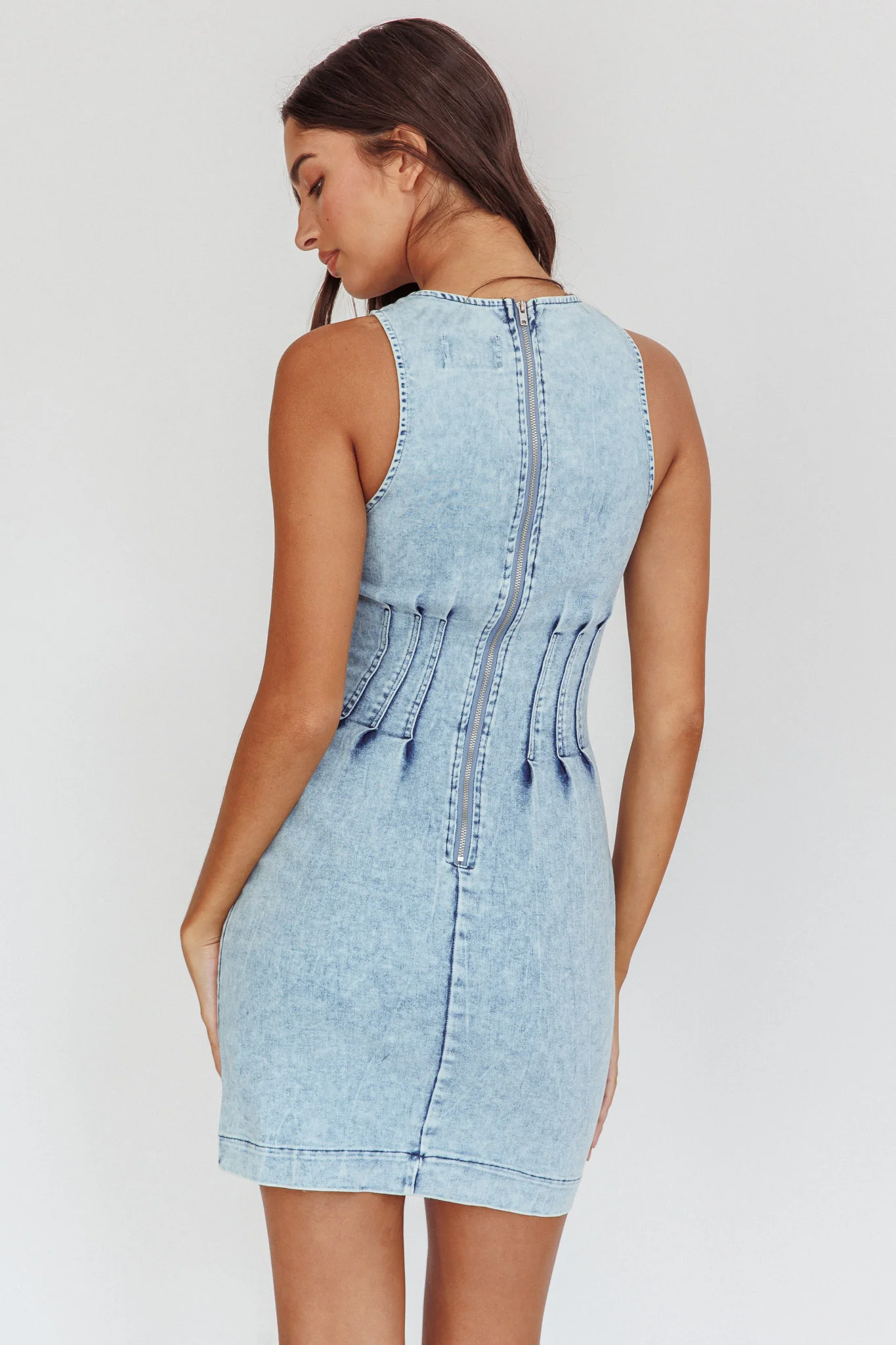 Zurich Sleeveless Mini Dress Light Denim Blue - Image 3