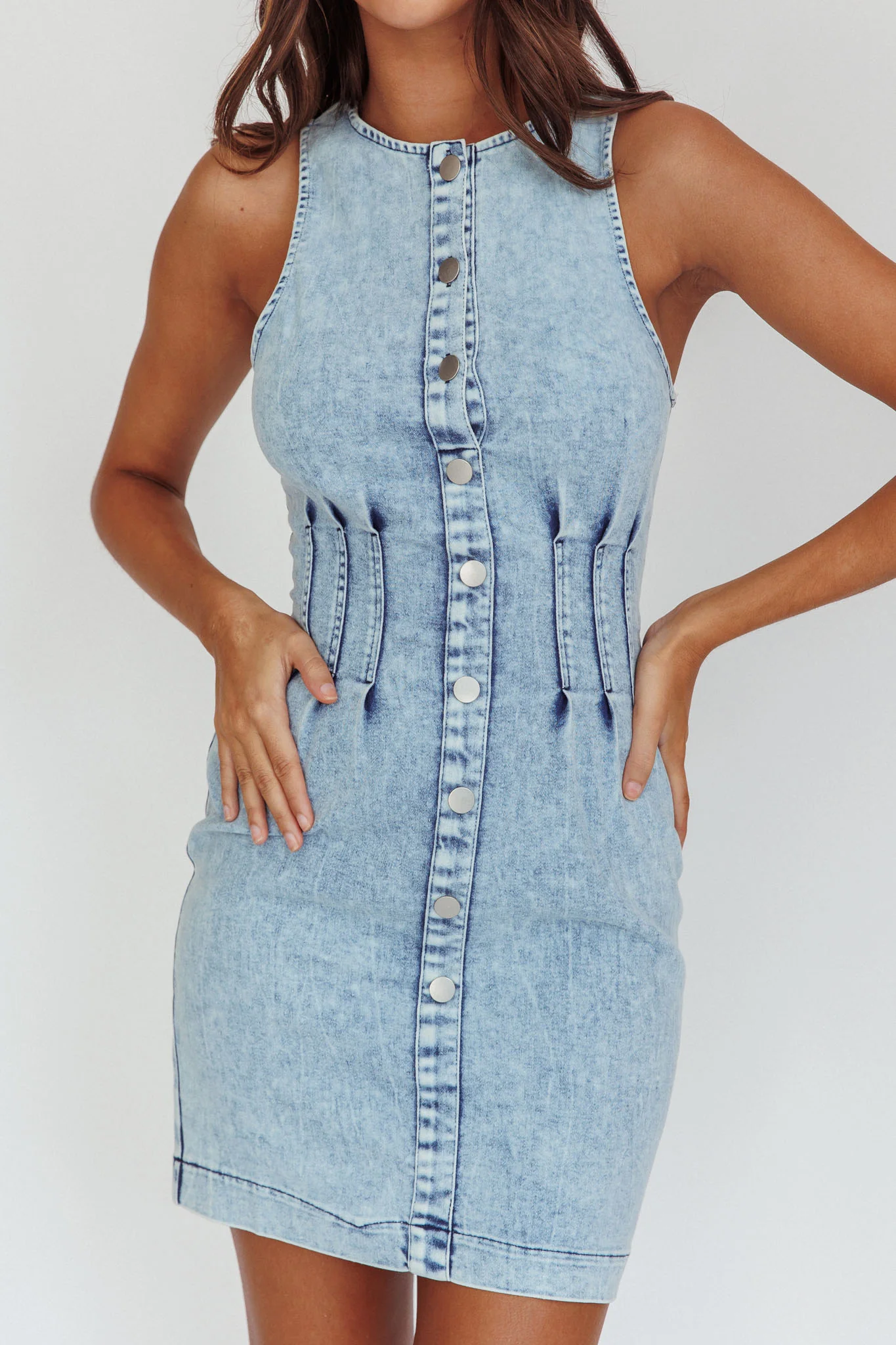 Zurich Sleeveless Mini Dress Light Denim Blue - Image 5