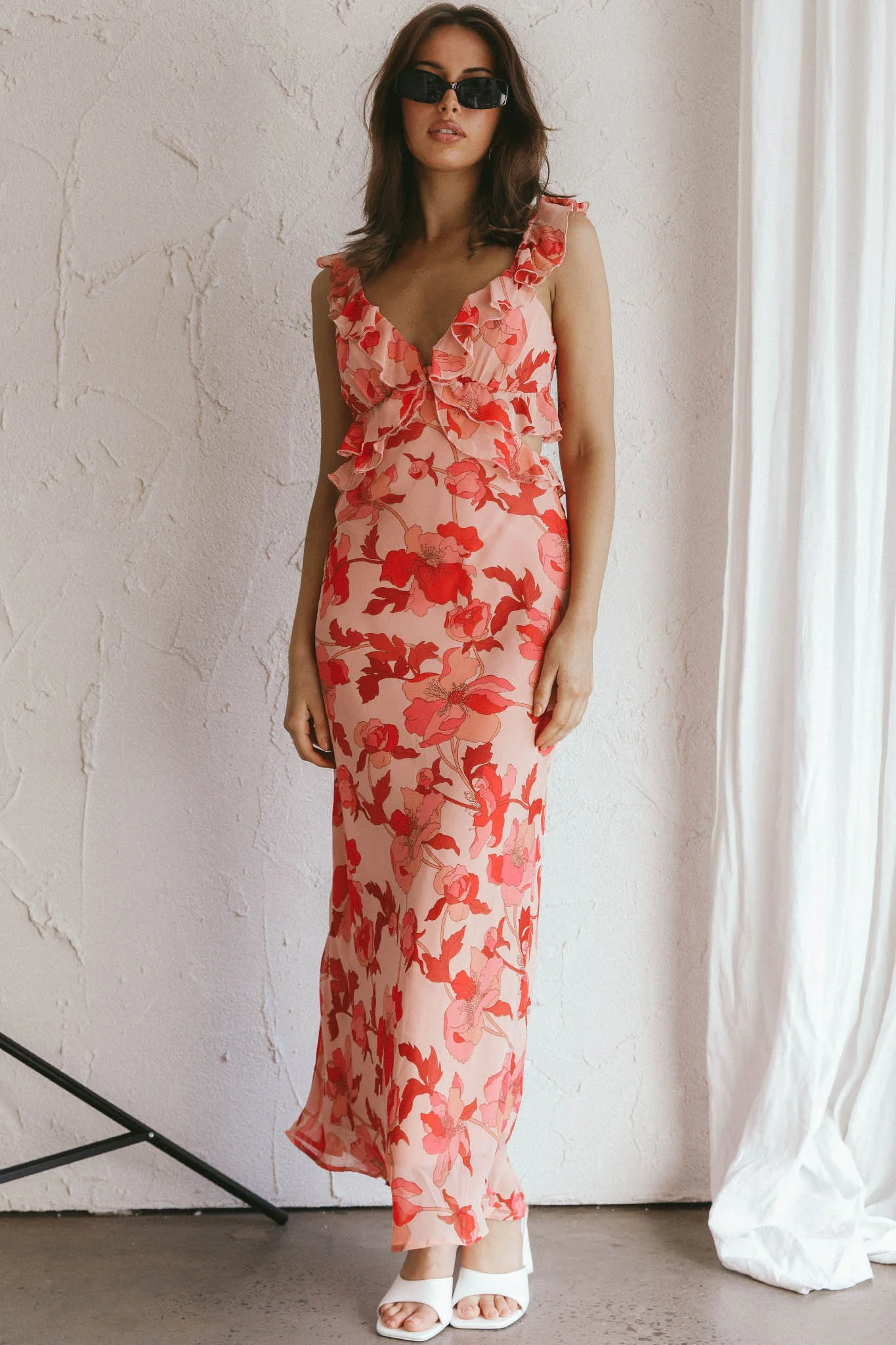 Second Chances Ruffle Trim Midi Dress Floral Pink - Image 4
