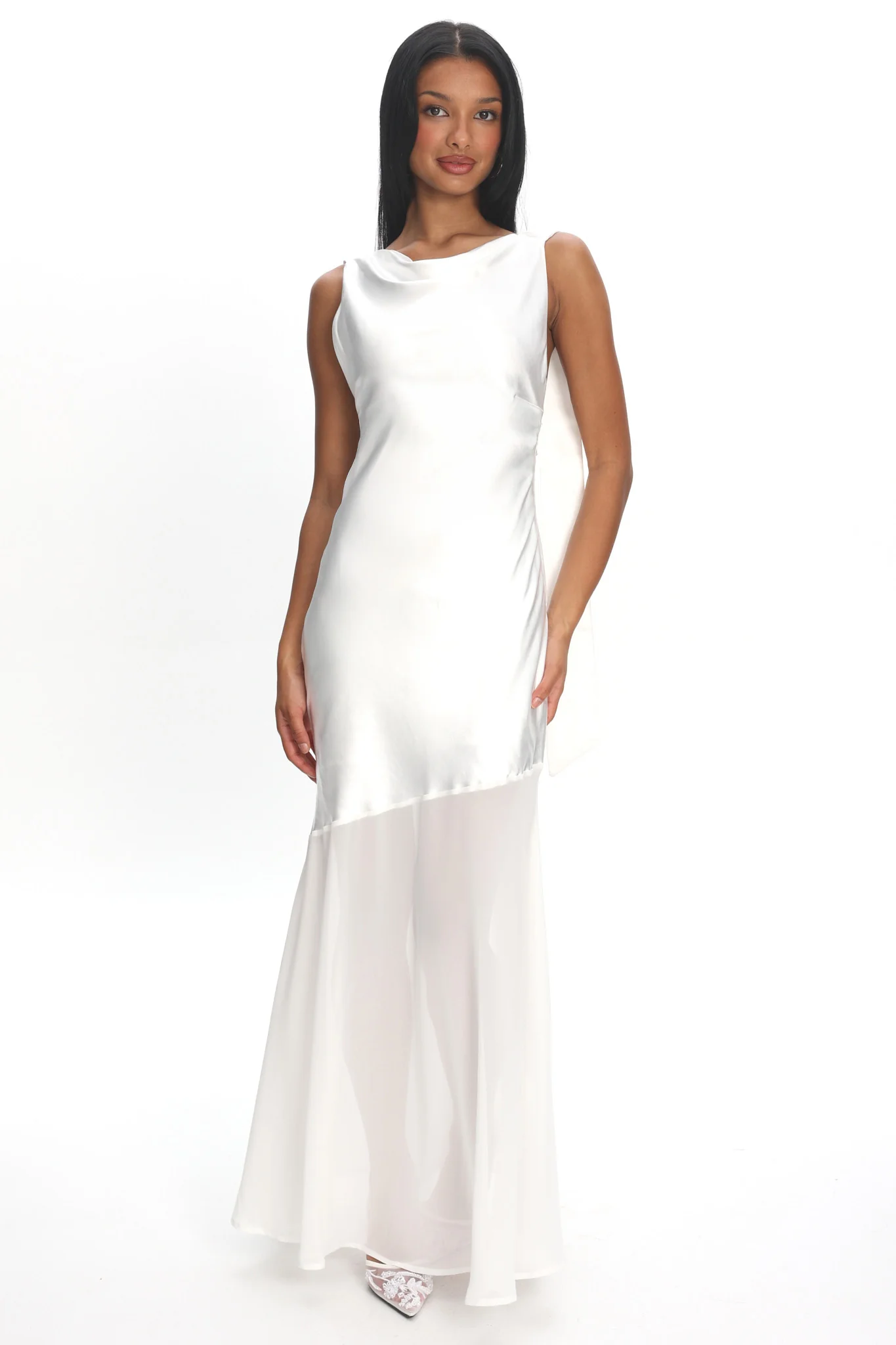 Second Glances Cowl Neck Backless Maxi Dress Oyster - Image 4