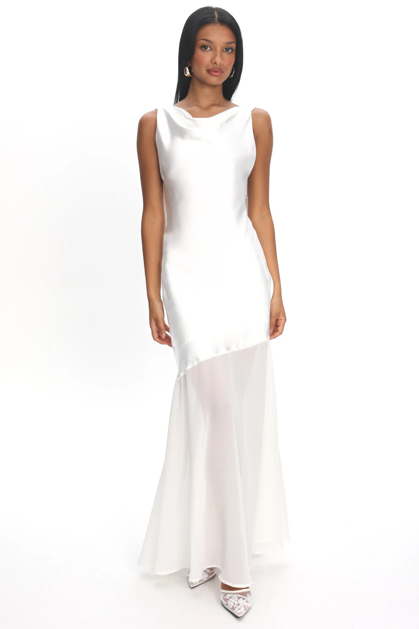 Second Glances Cowl Neck Backless Maxi Dress Oyster - Image 5