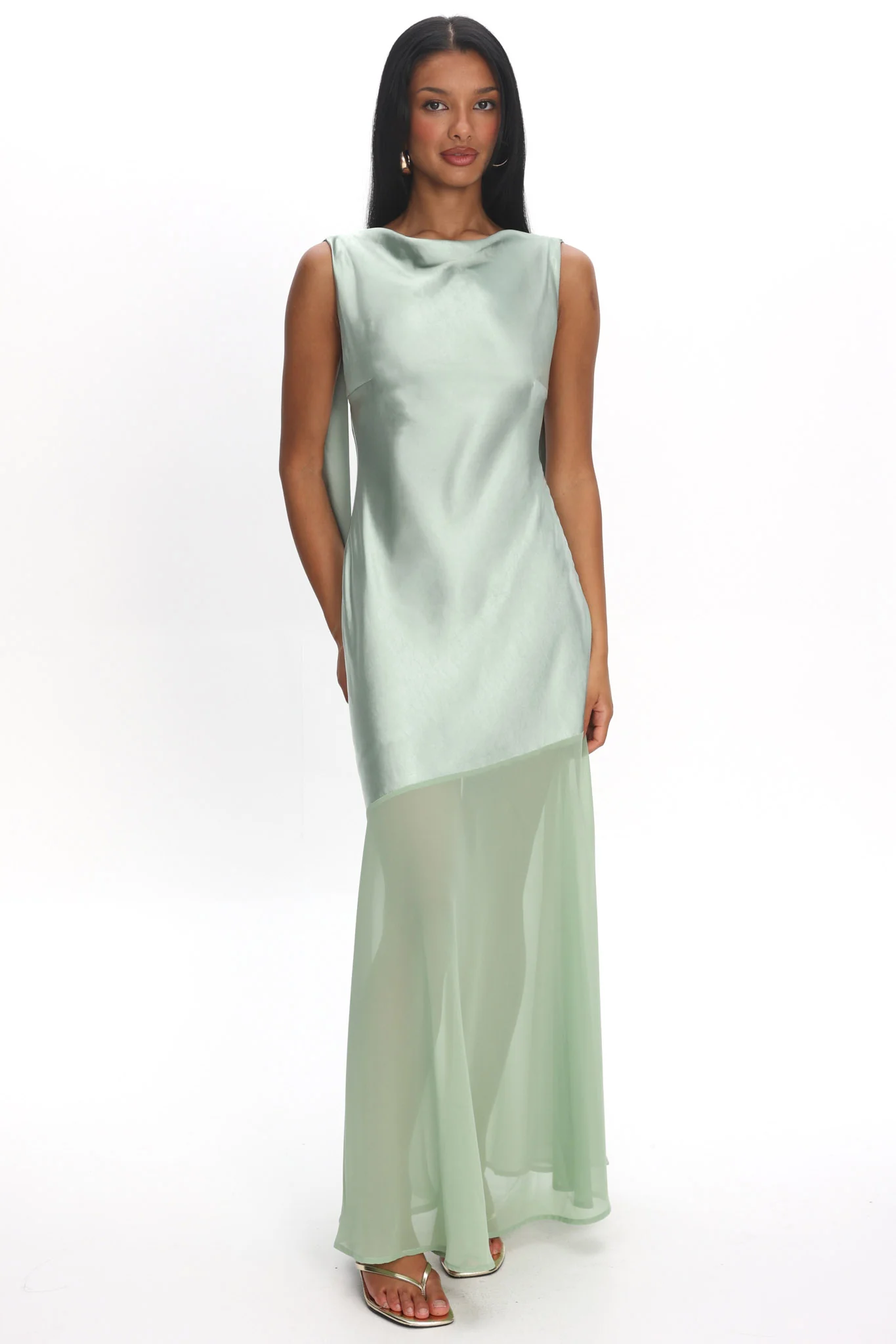 Second Glances Cowl Neck Backless Maxi Dress Sage - Image 4