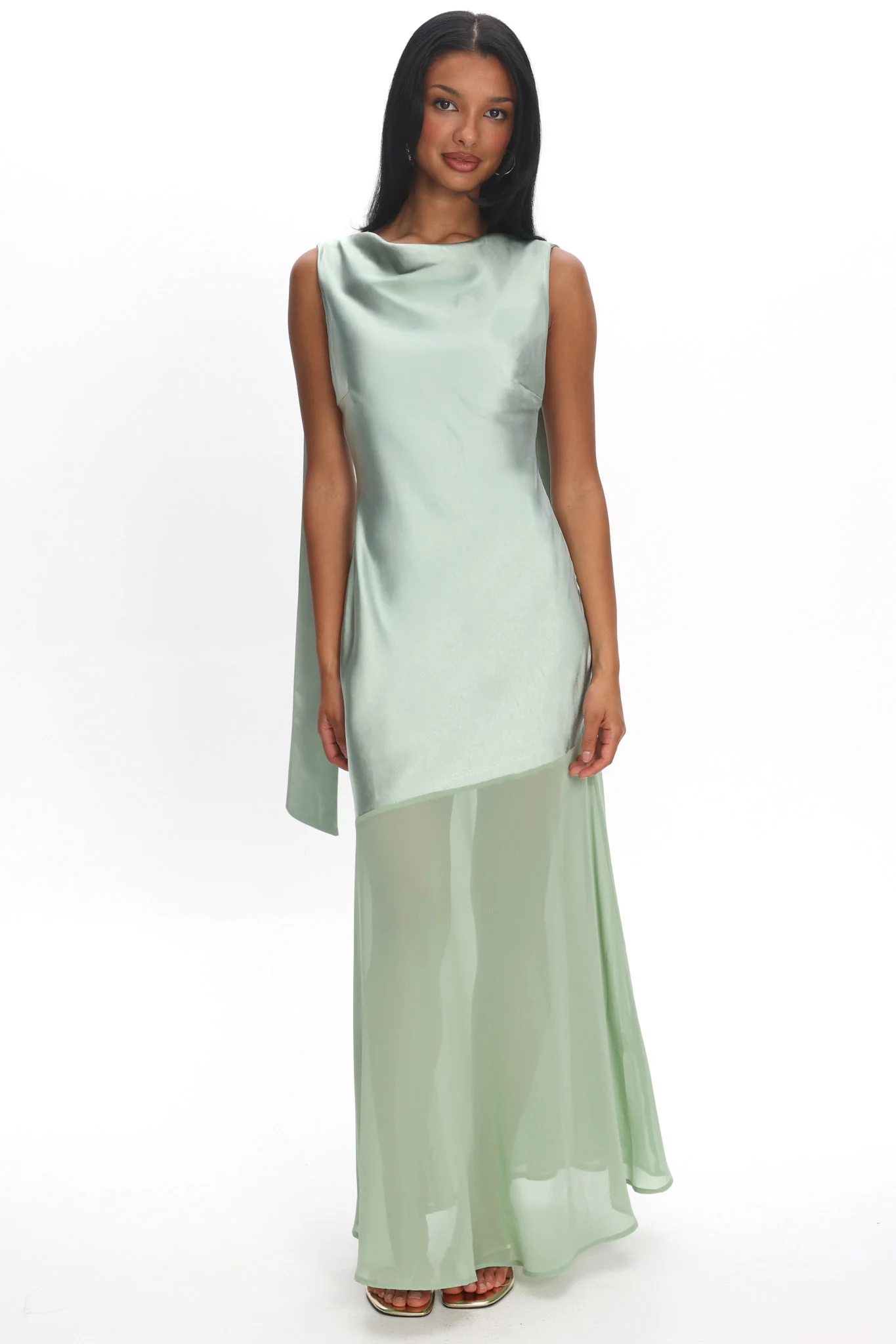 Second Glances Cowl Neck Backless Maxi Dress Sage - Image 5