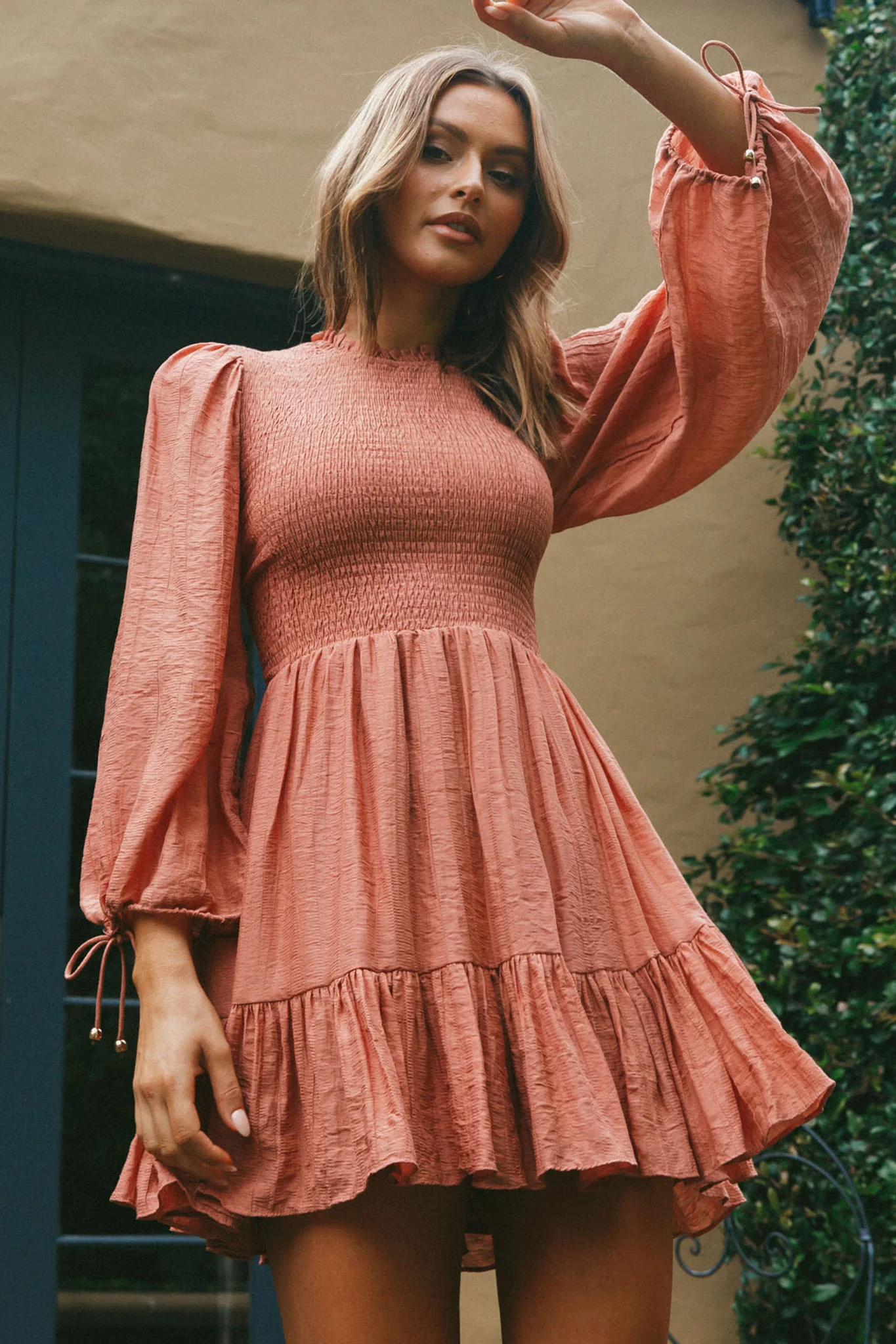Secret Garden Long Sleeve Smocked Bodice Dress Rose - Image 4