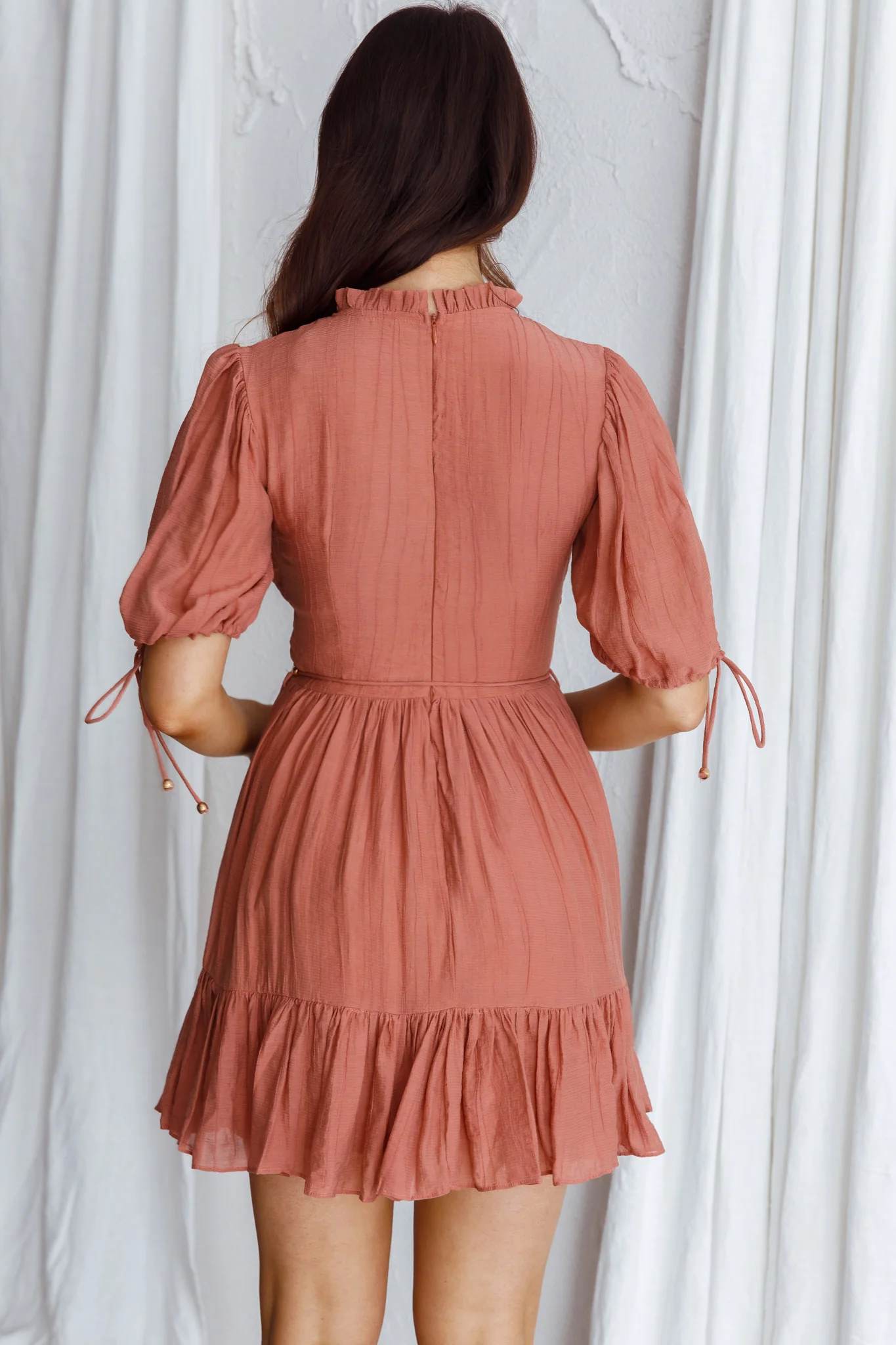 Secret Garden Puff Sleeve Smocked Bodice Dress Mocha - Image 7