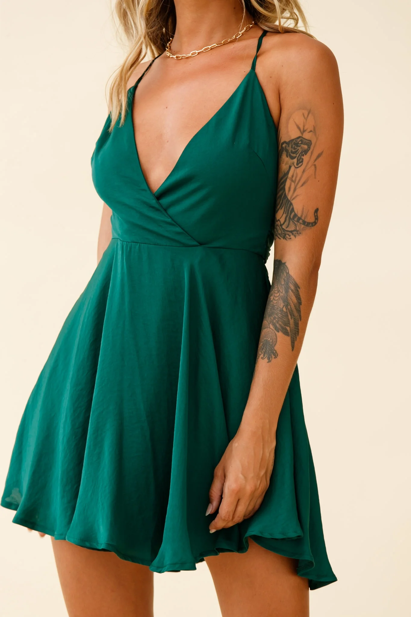 Secret Place Strappy Tie Back Party Dress Forest Green - Image 4