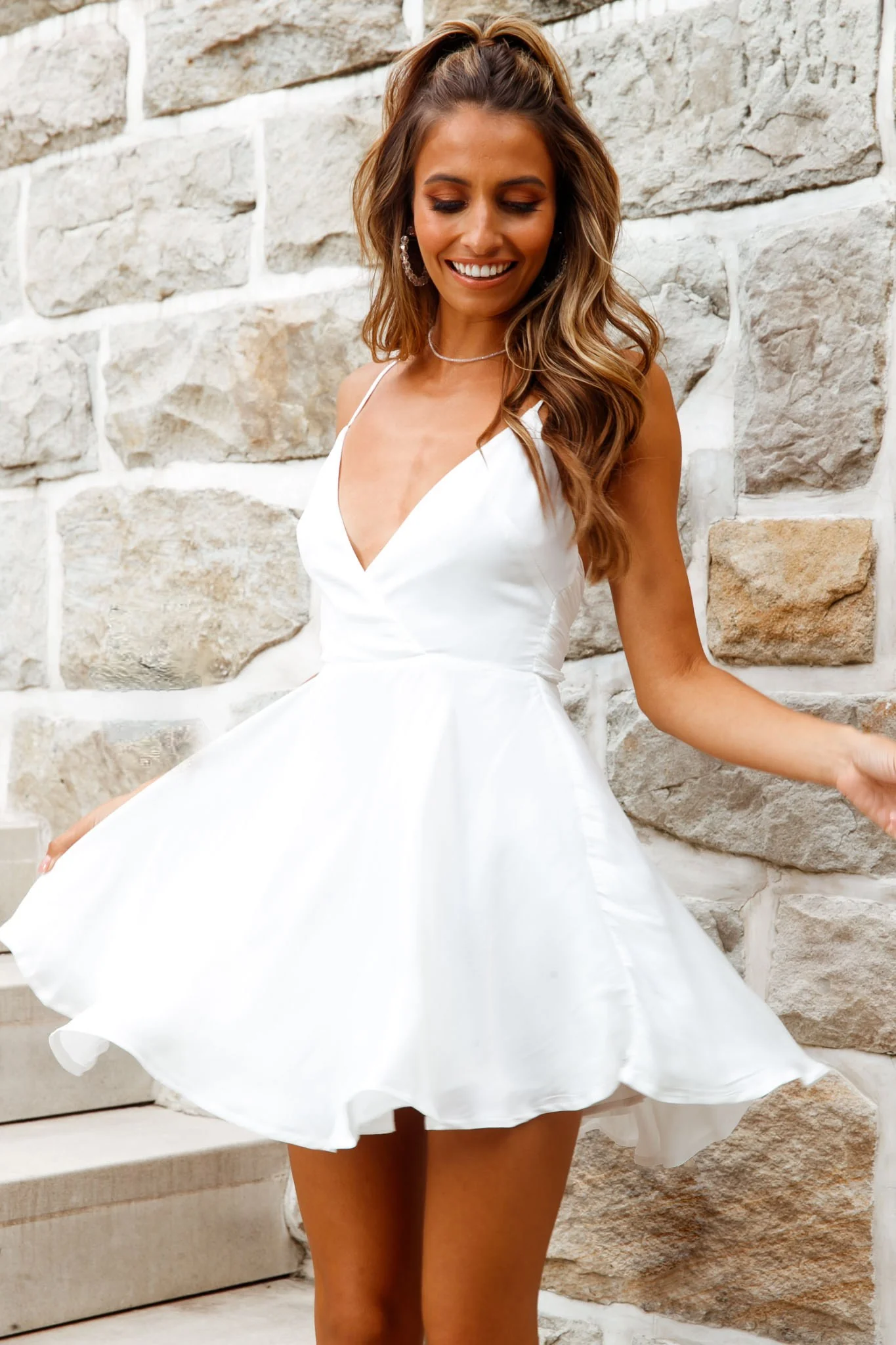 Secret Place Strappy Tie Back Party Dress White - Image 2