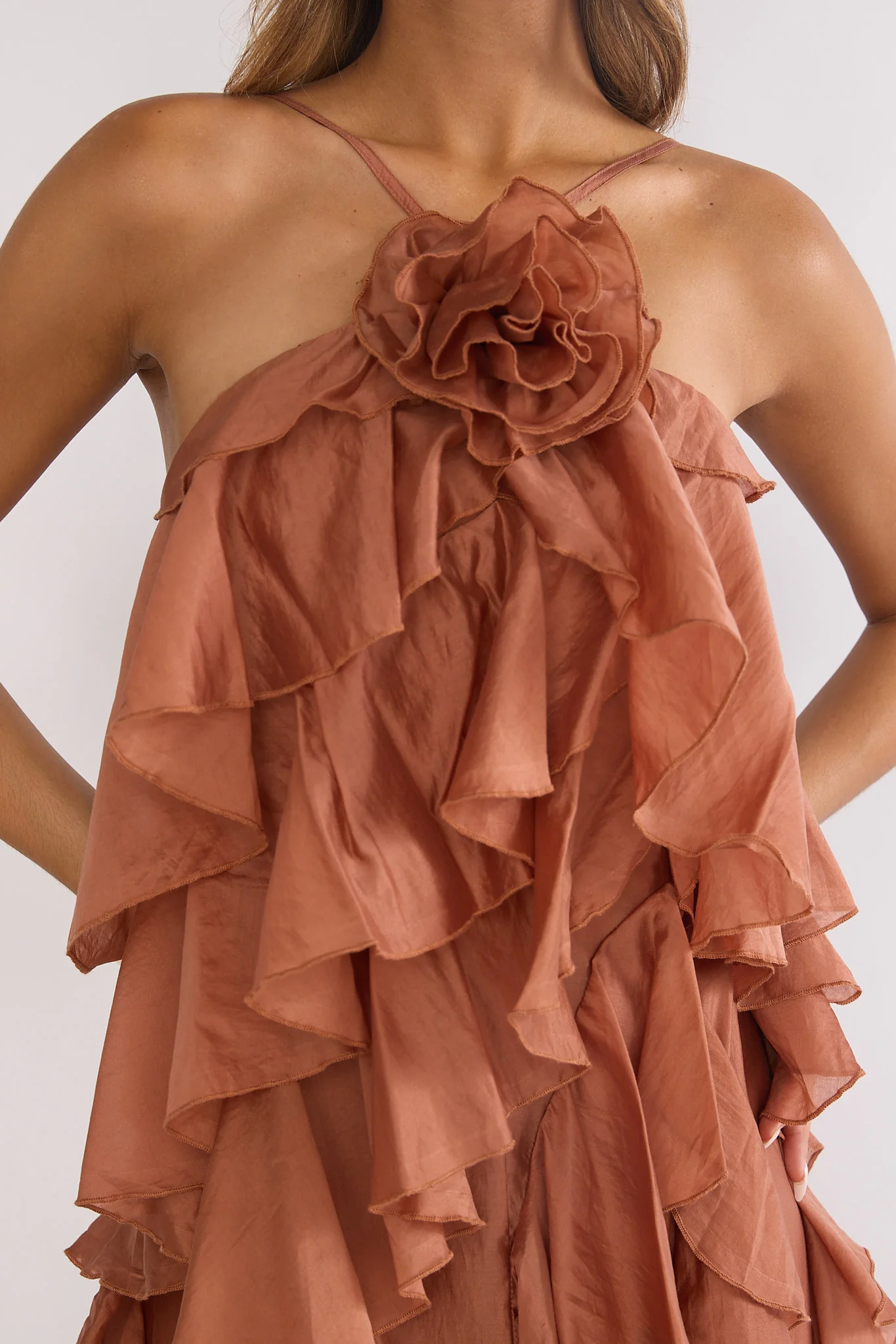 Secret Rendezvous Layered Ruffle Maxi Dress Rust - Image 5