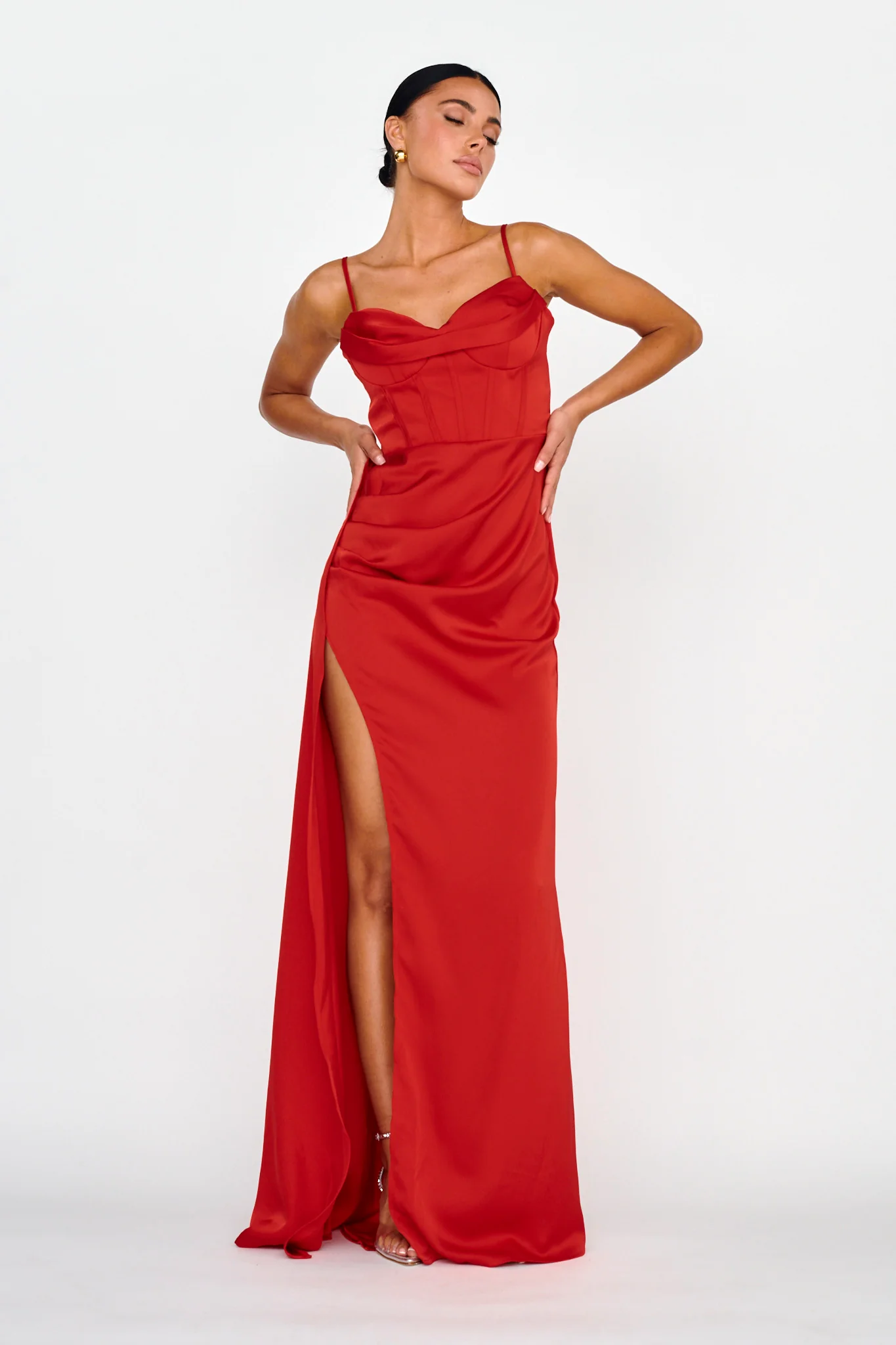Secret Sweetheart Neckline Split Maxi Dress Red - Image 5
