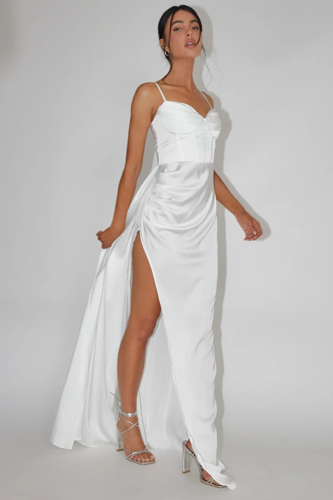 Secret Sweetheart Neckline Split Maxi Dress White - Image 6