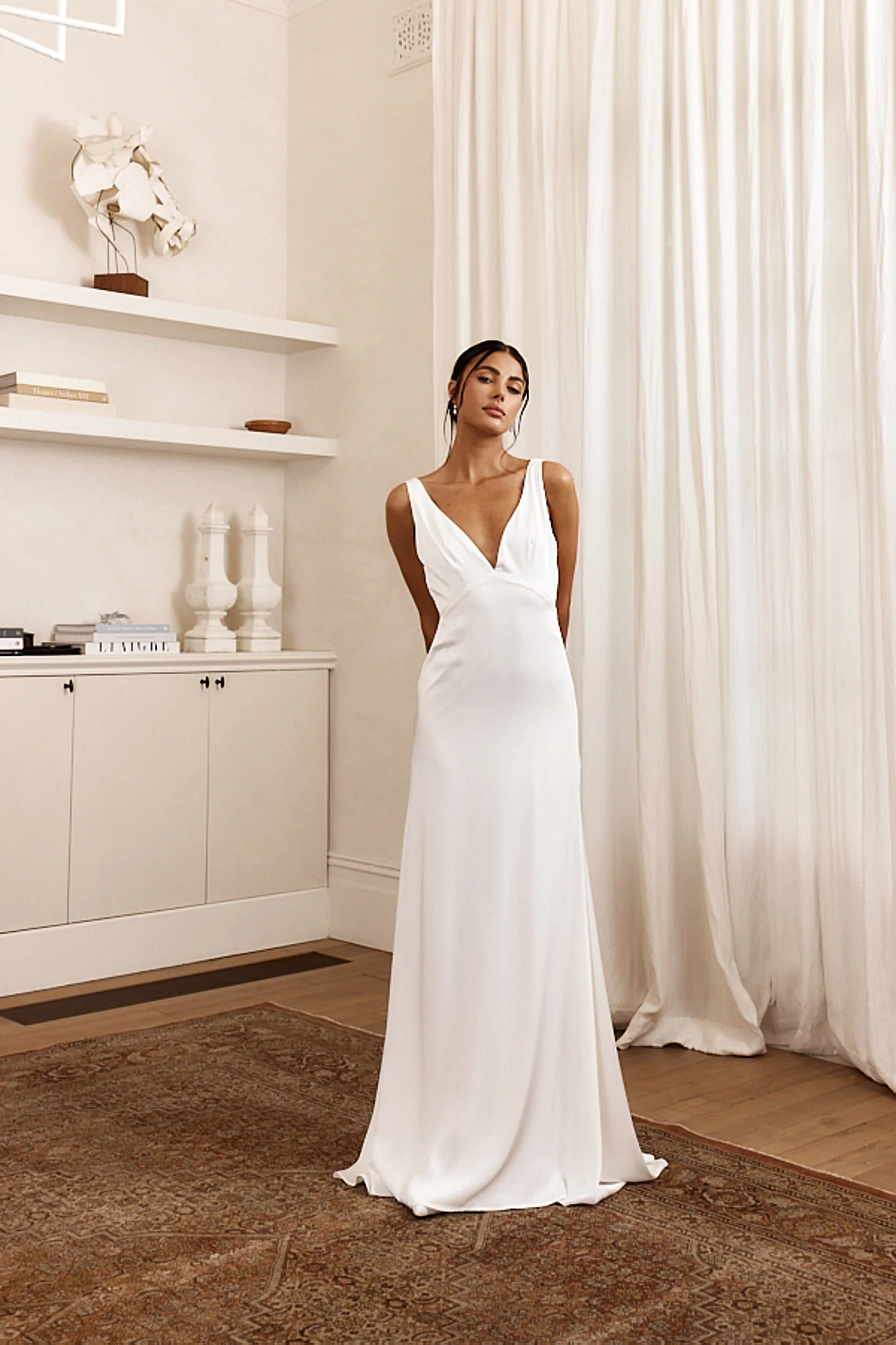 See The Sun V-Neckline Satin Maxi Dress White - Image 5