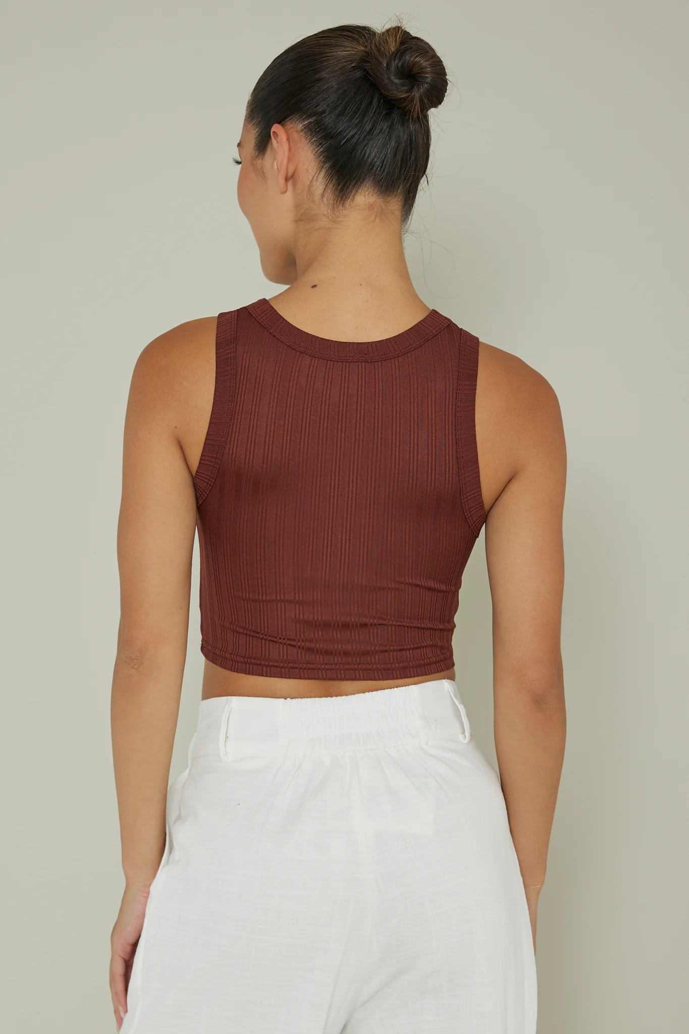 Seeker Ribbed Crop Top Mocha - Image 2