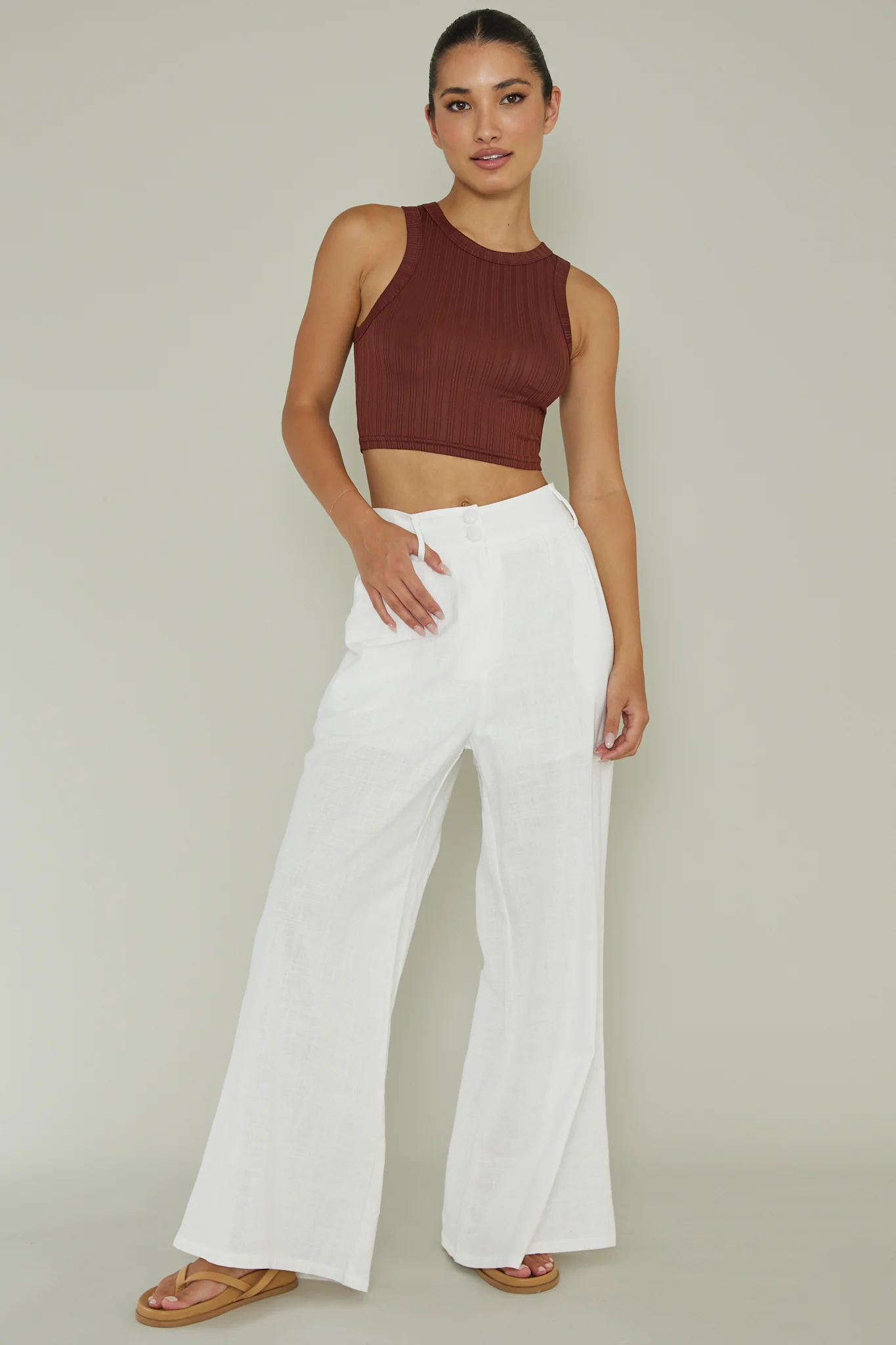 Seeker Ribbed Crop Top Mocha - Image 3