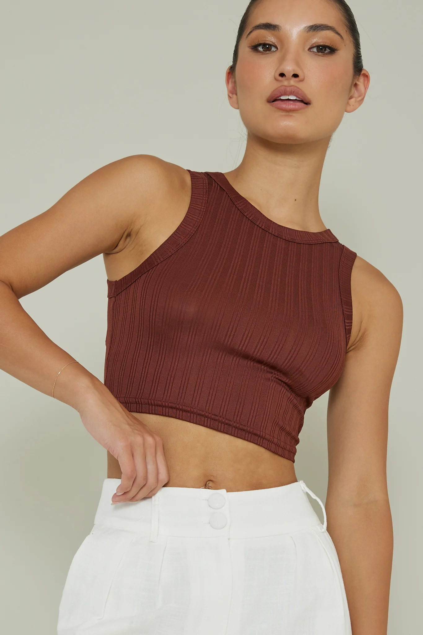 Seeker Ribbed Crop Top Mocha - Image 5