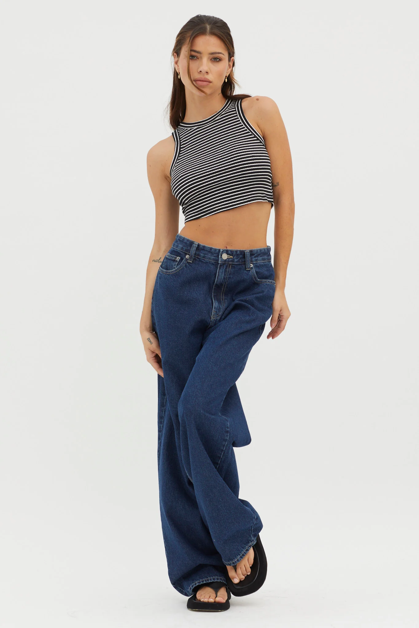 Seeker Ribbed Crop Top Striped Black Base - Image 3