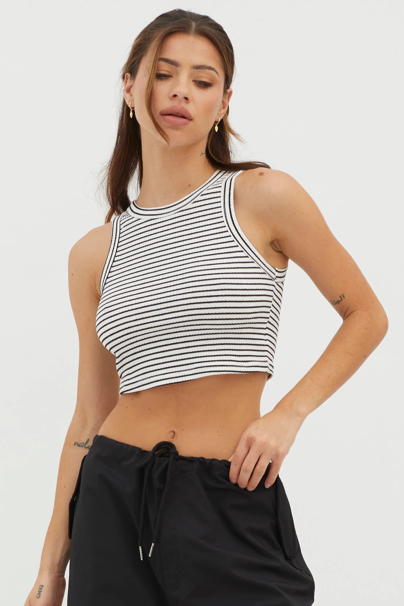 Seeker Ribbed Crop Top Striped White Base - Image 5