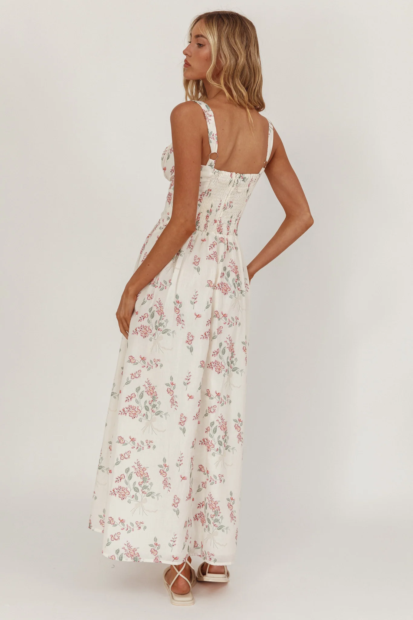 Seen The Light Tie Bust Maxi Dress Floral Cream/Pink - Image 2