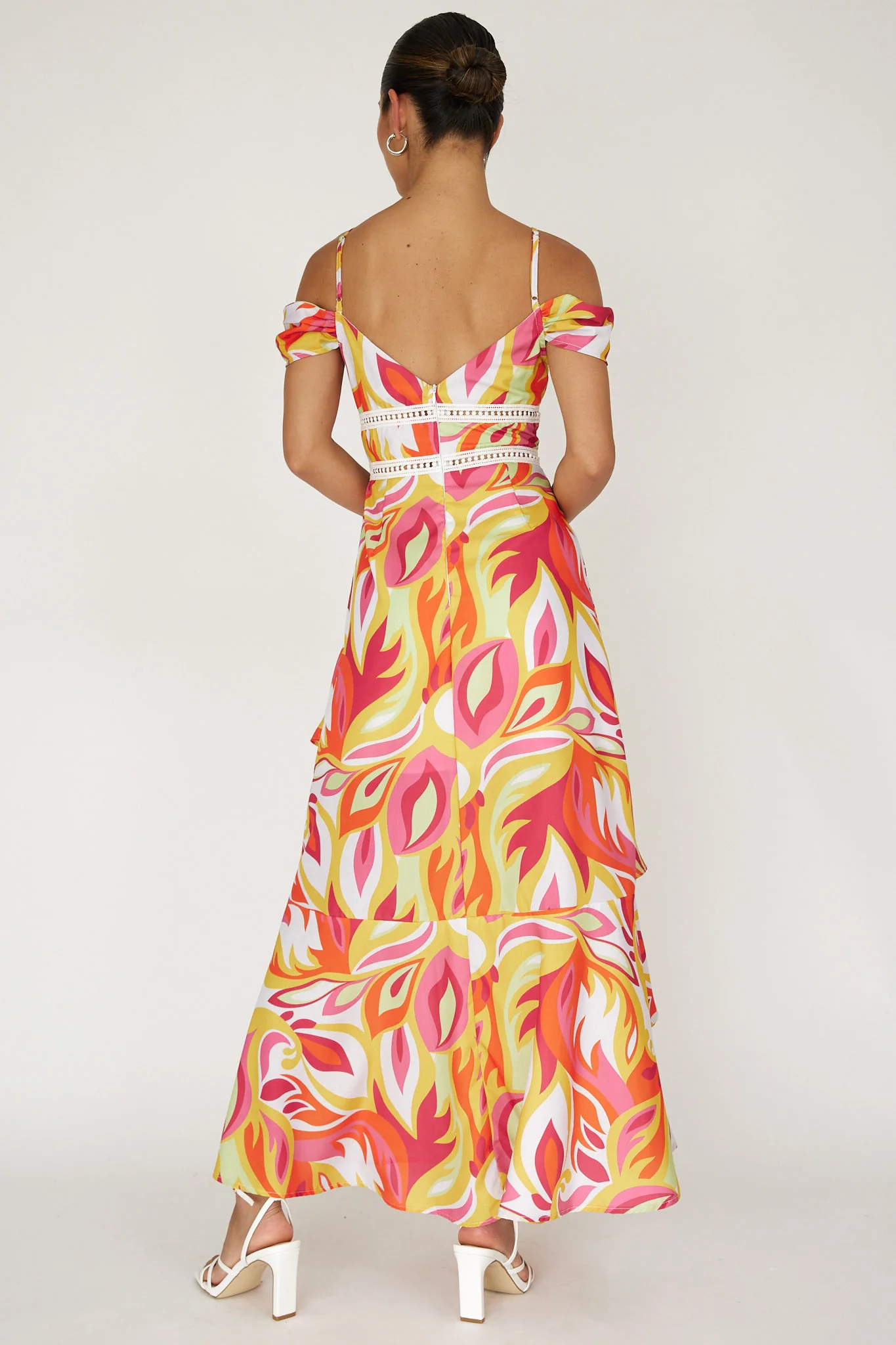 Seina Off-Shoulder Crochet Trim Dress Print Orange - Image 2