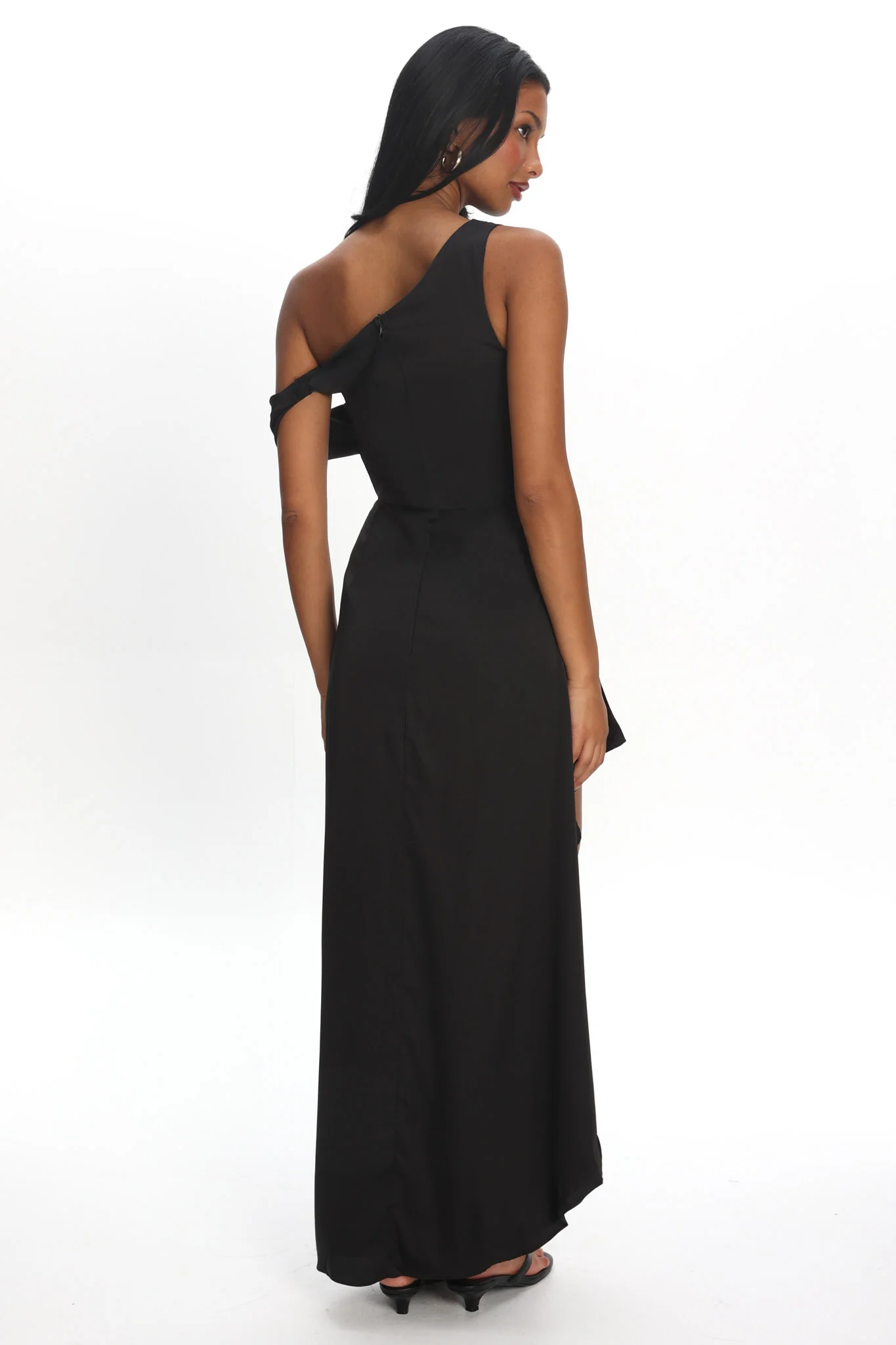 Sensations Off Shoulder Satin Maxi Dress Black - Image 3