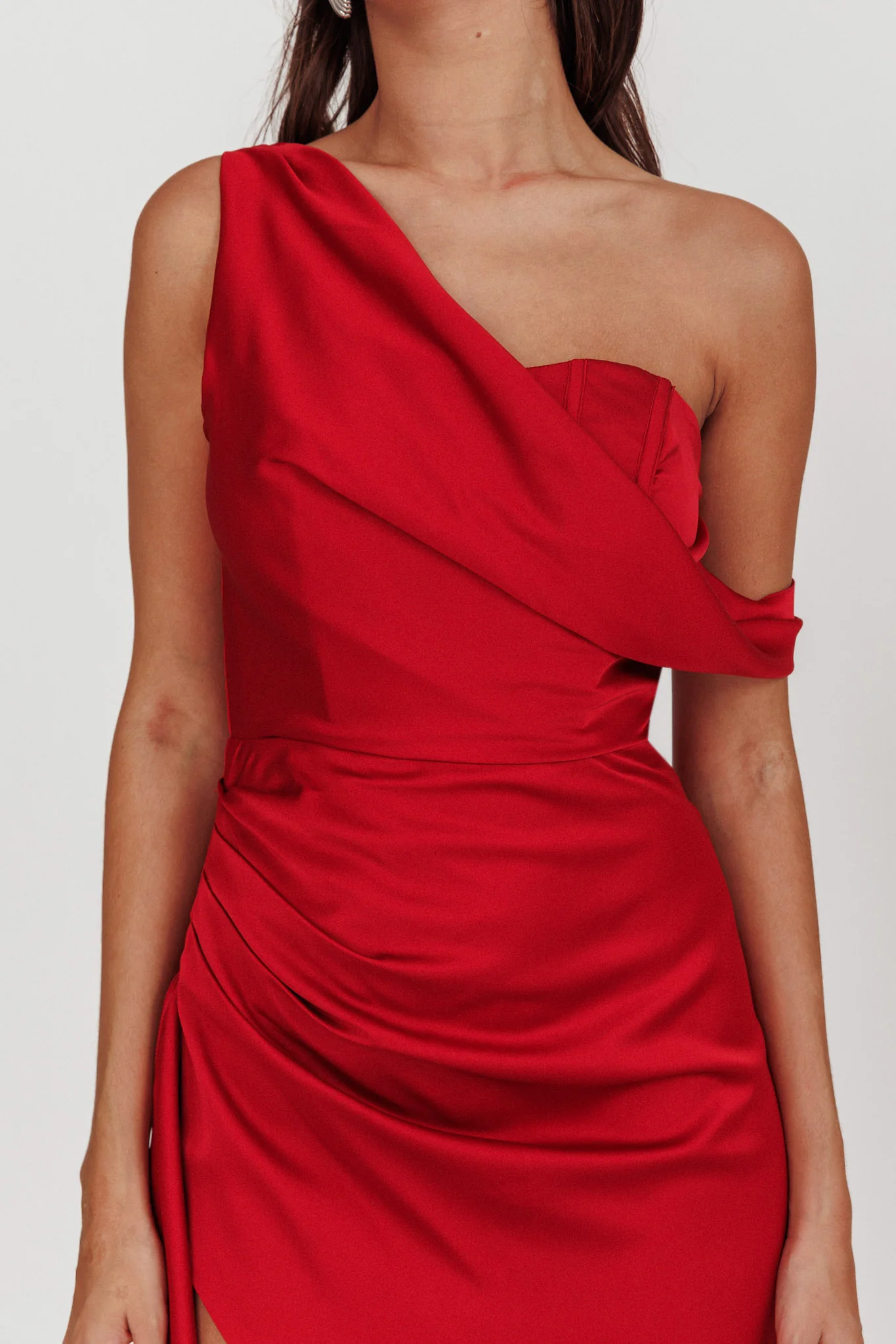 Sensations Off Shoulder Satin Maxi Dress Red - Image 5