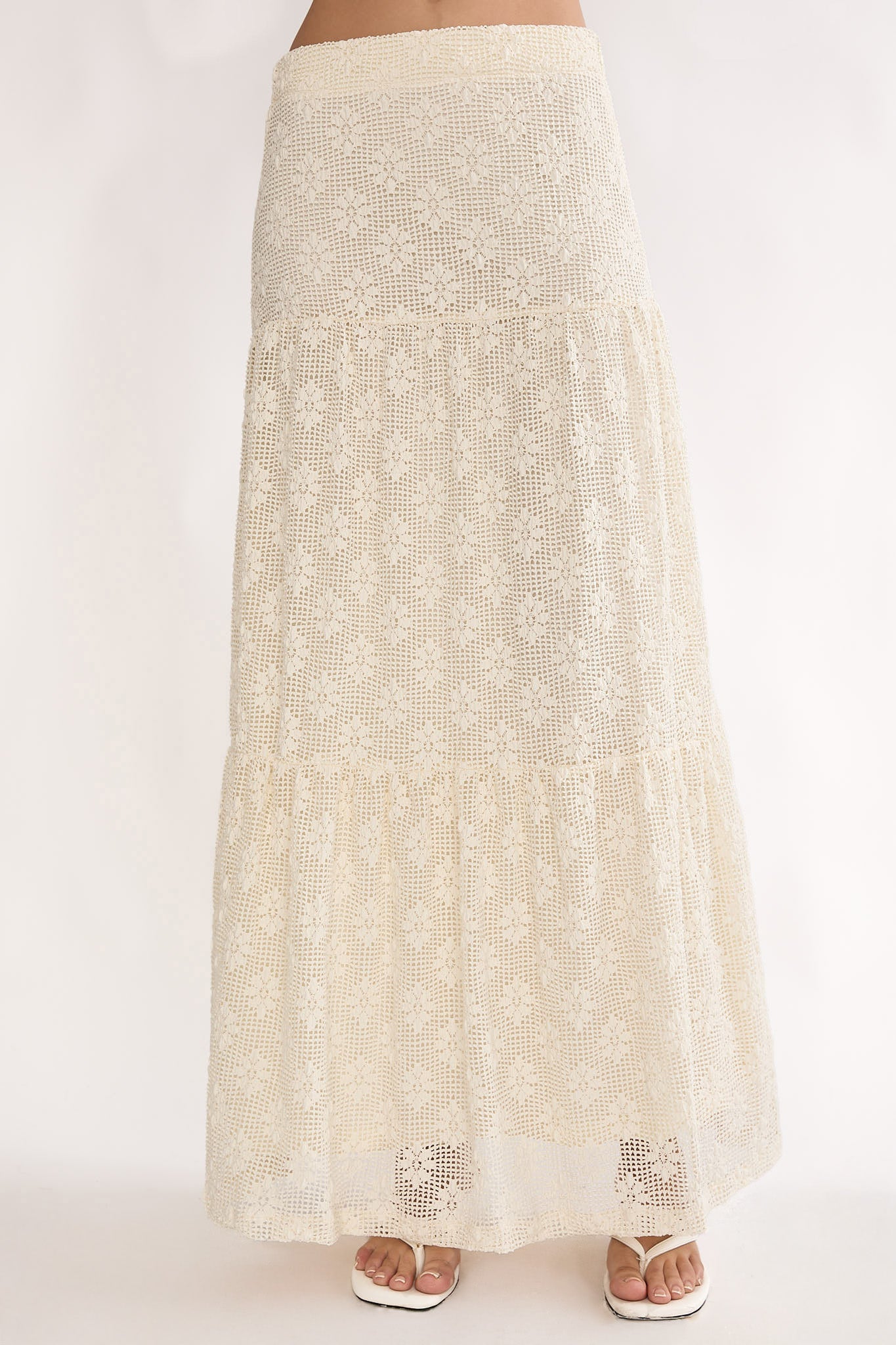 Sera Lane Crochet Maxi Skirt Cream - Image 3