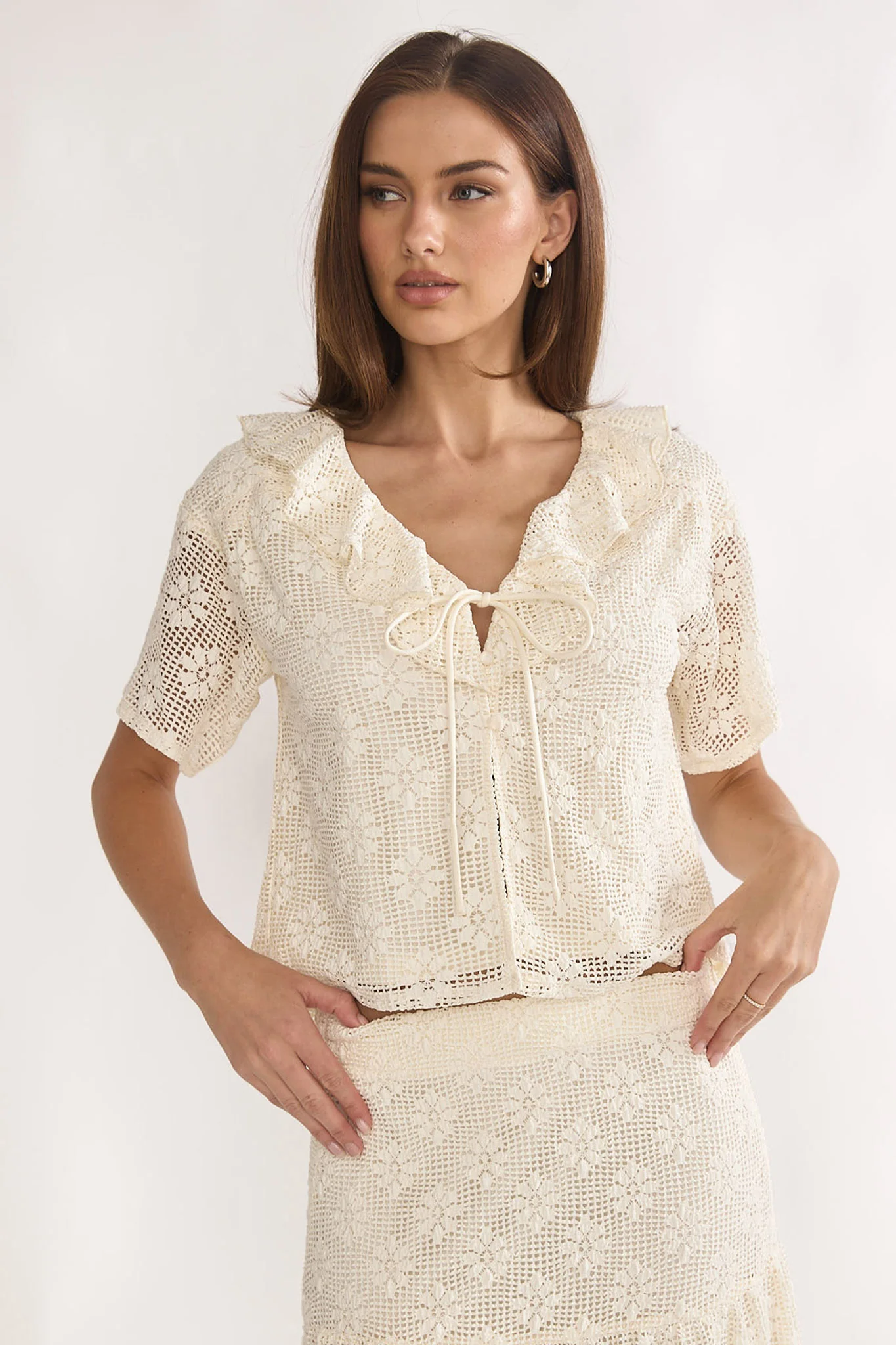 Sera Lane Crochet Tie Top Cream - Image 5