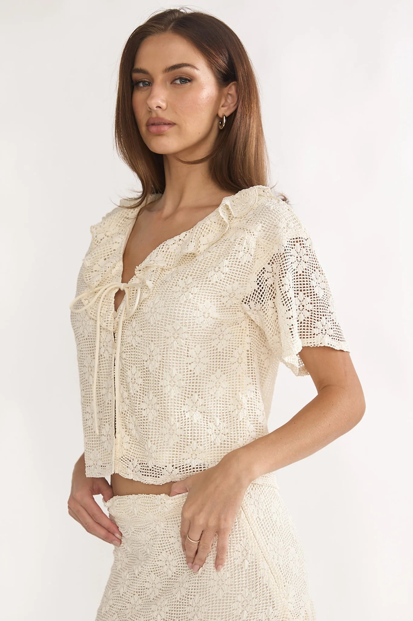 Sera Lane Crochet Tie Top Cream - Image 6