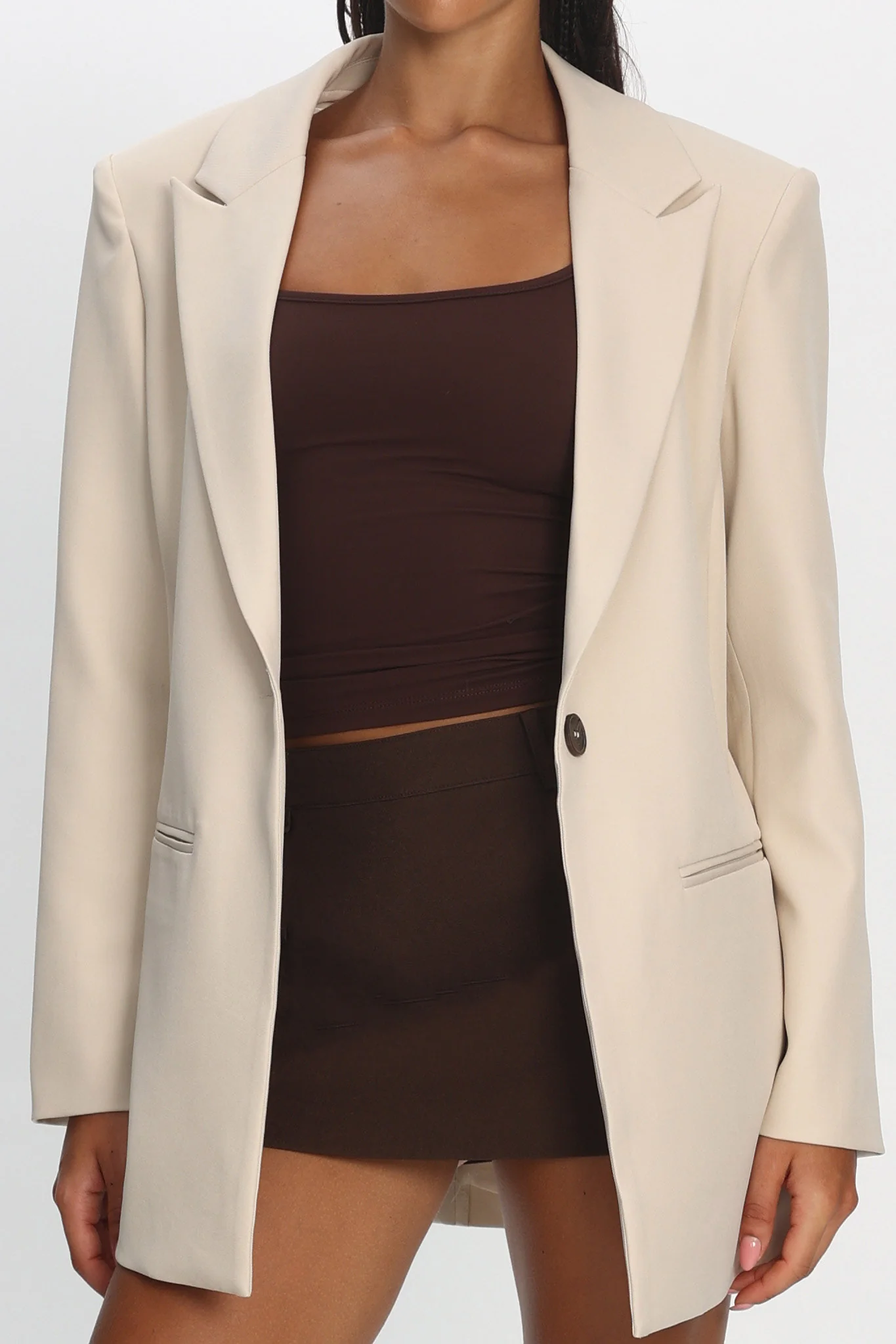 Serana Notch Lapel Oversized Blazer Beige - Image 3