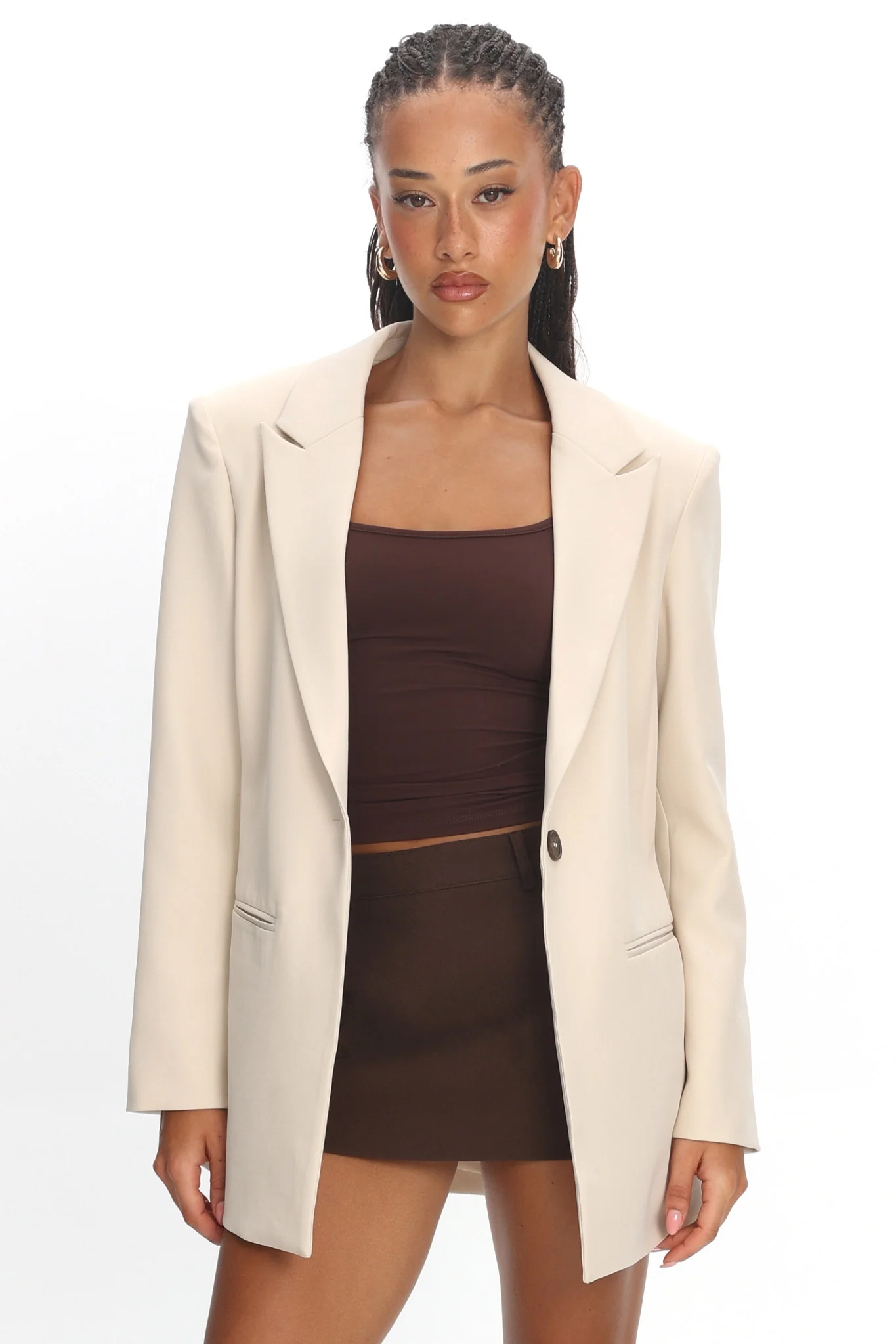 Serana Notch Lapel Oversized Blazer Beige - Image 5