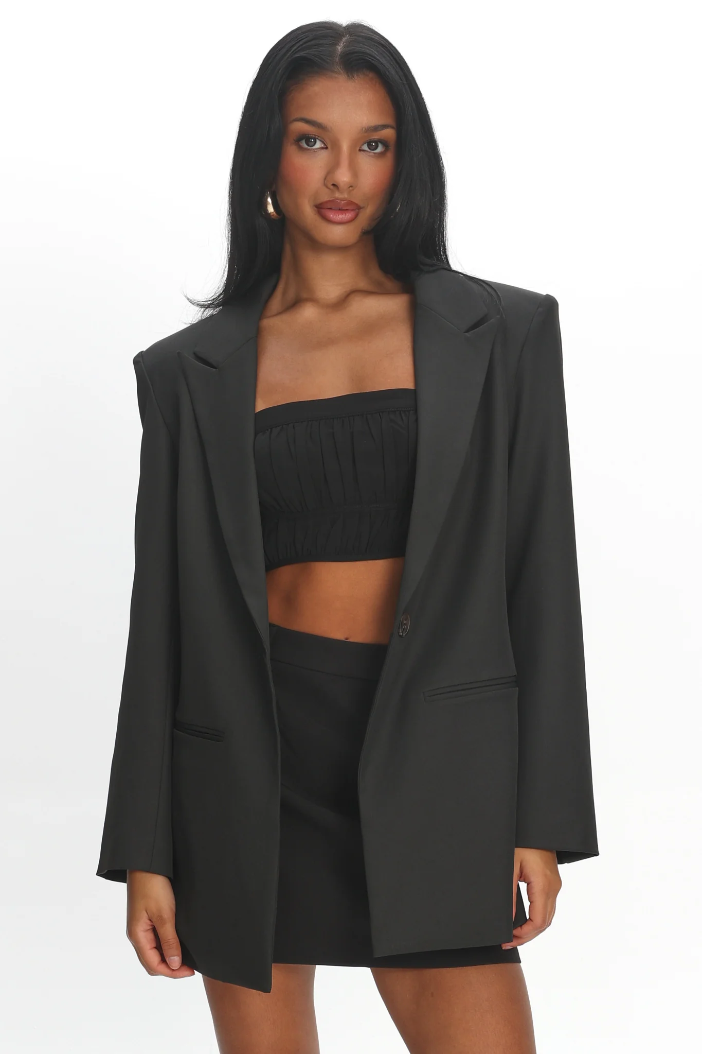 Serana Notch Lapel Oversized Blazer Black - Image 5