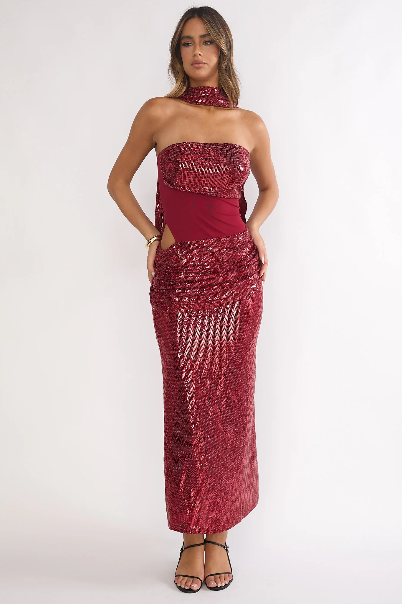 Seraphinna Strapless Cut-Out Maxi Dress Sequin Red - Image 5
