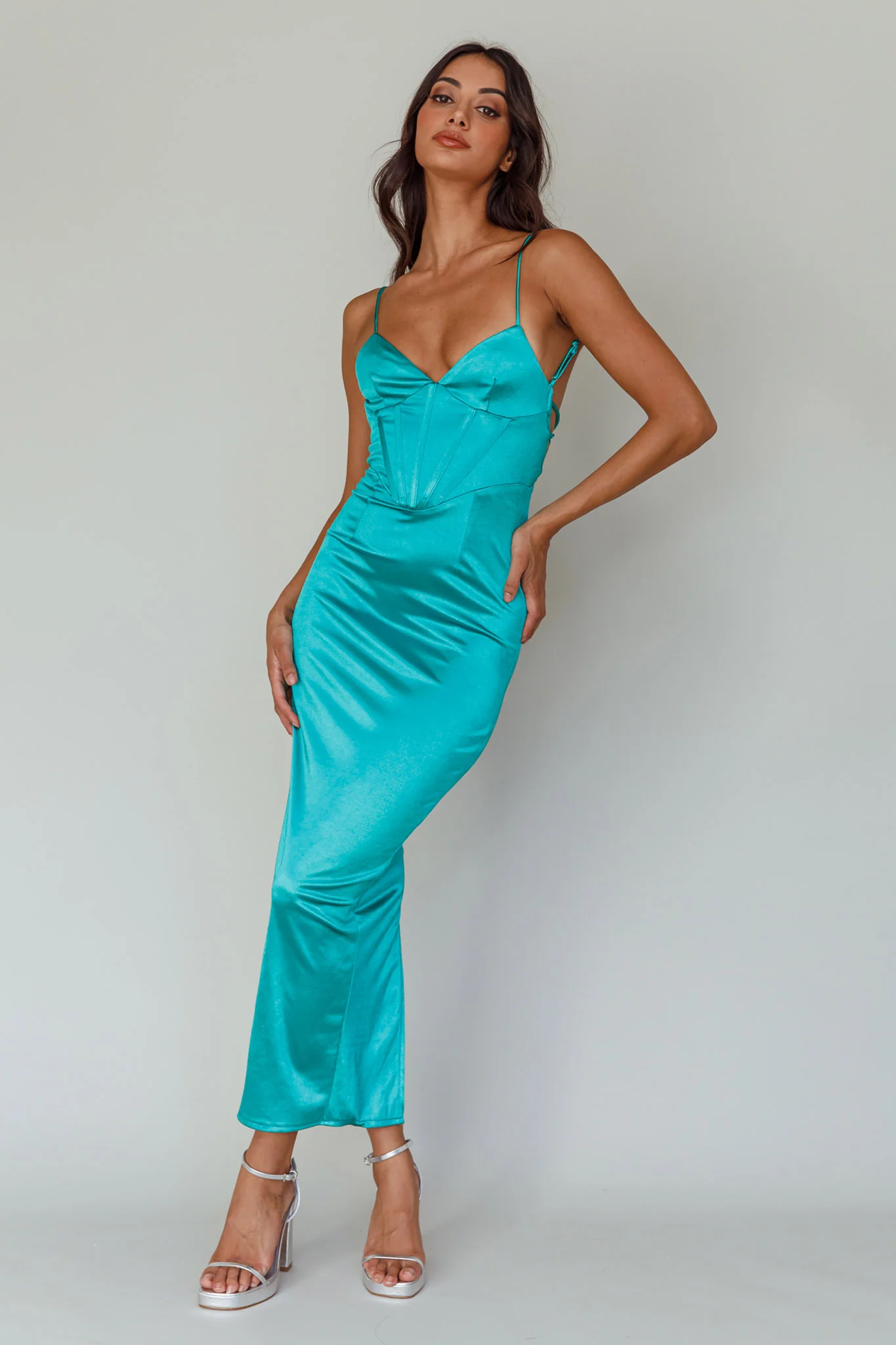 Seraya Lace-Up Back Dress Green - Image 6