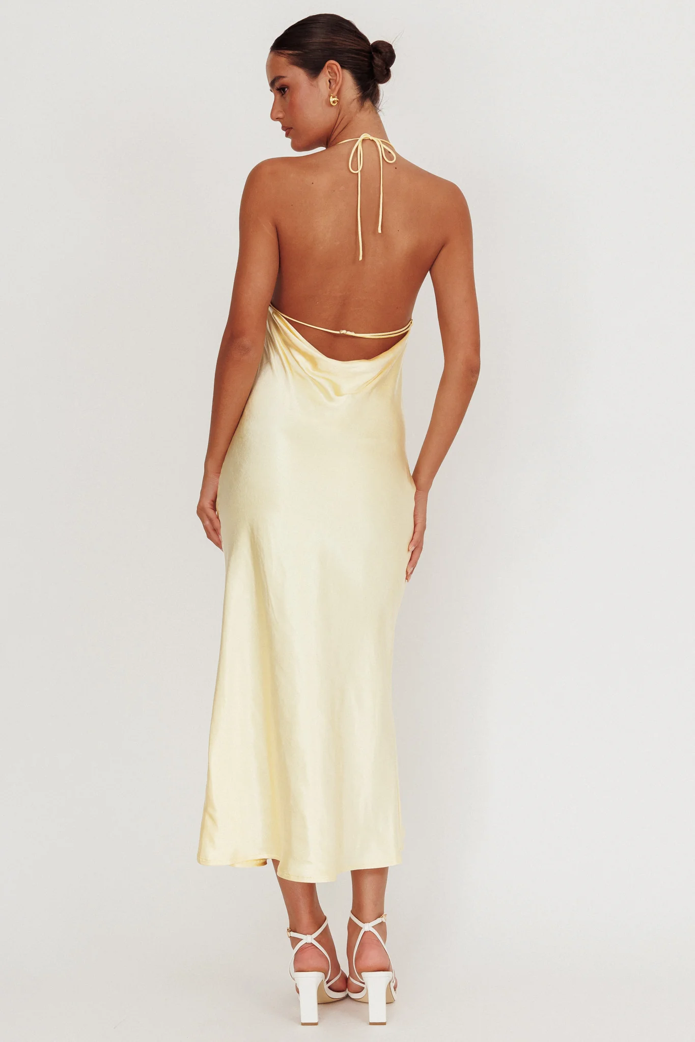 Seren Backless Cowl Neck Midi Dress Yellow - Image 3