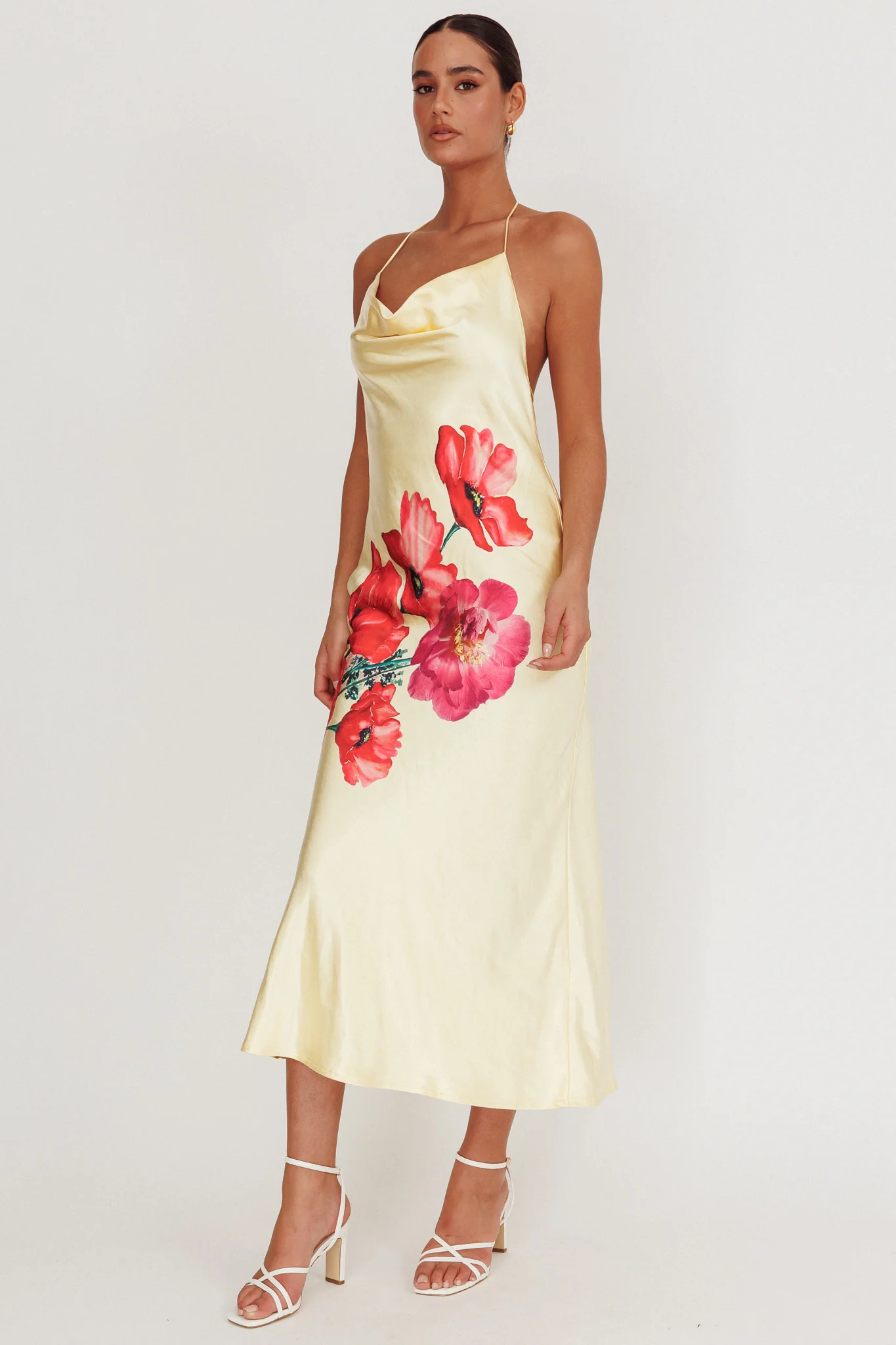 Seren Backless Cowl Neck Midi Dress Yellow - Image 4