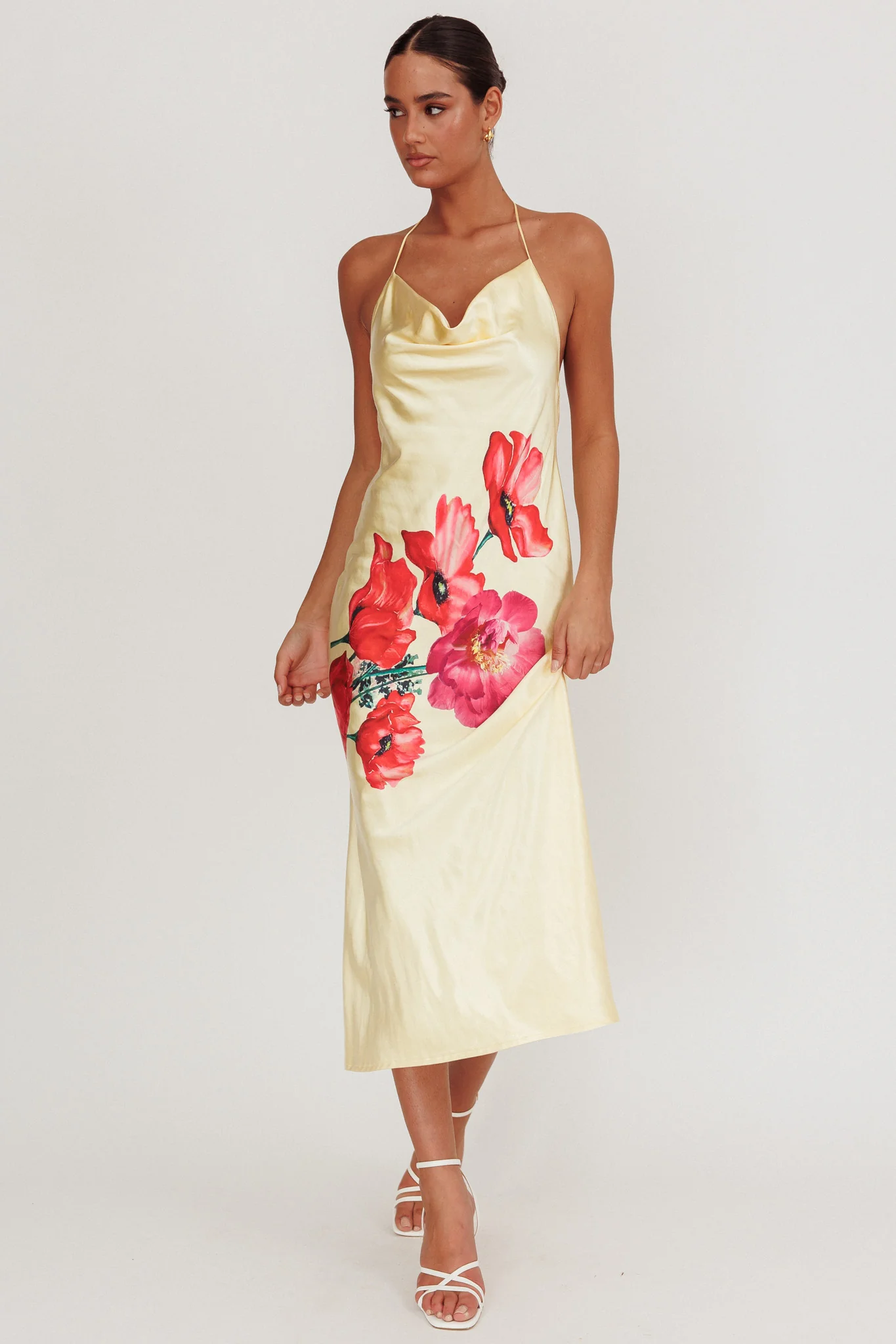 Seren Backless Cowl Neck Midi Dress Yellow - Image 6