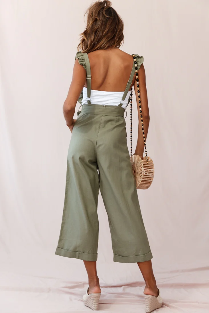 Serenade Ruffle Strap Pinafore Jumpsuit Olive - Image 4