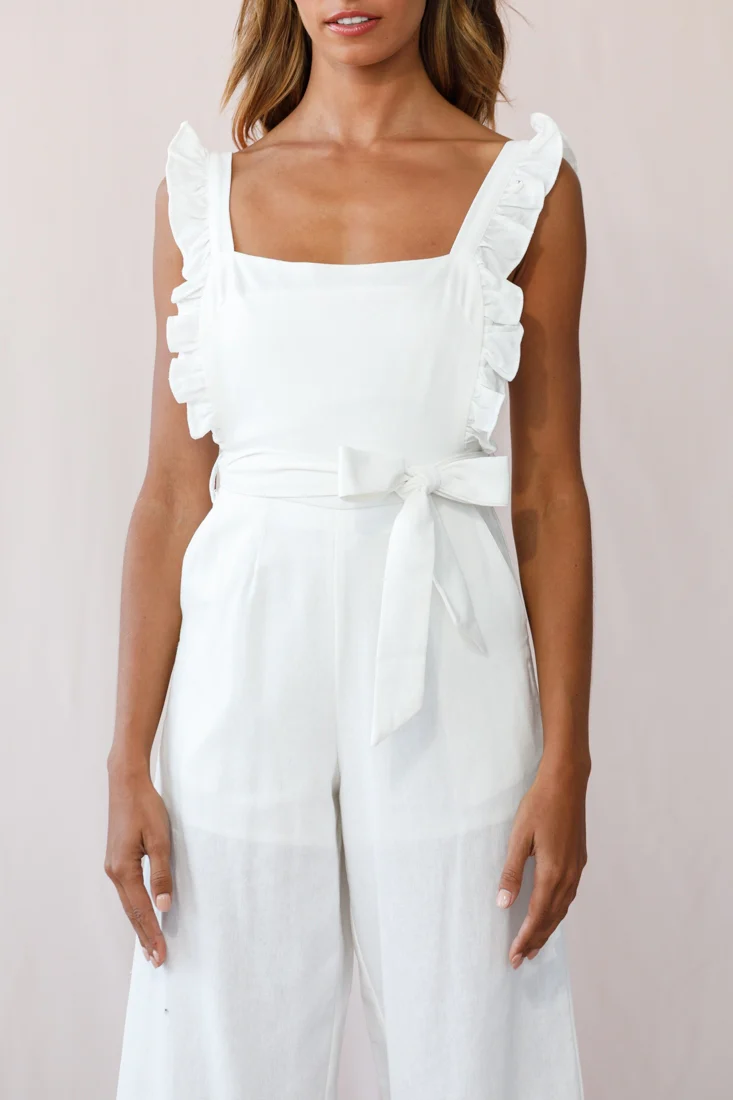 Serenade Ruffle Strap Pinafore Jumpsuit White - Image 4
