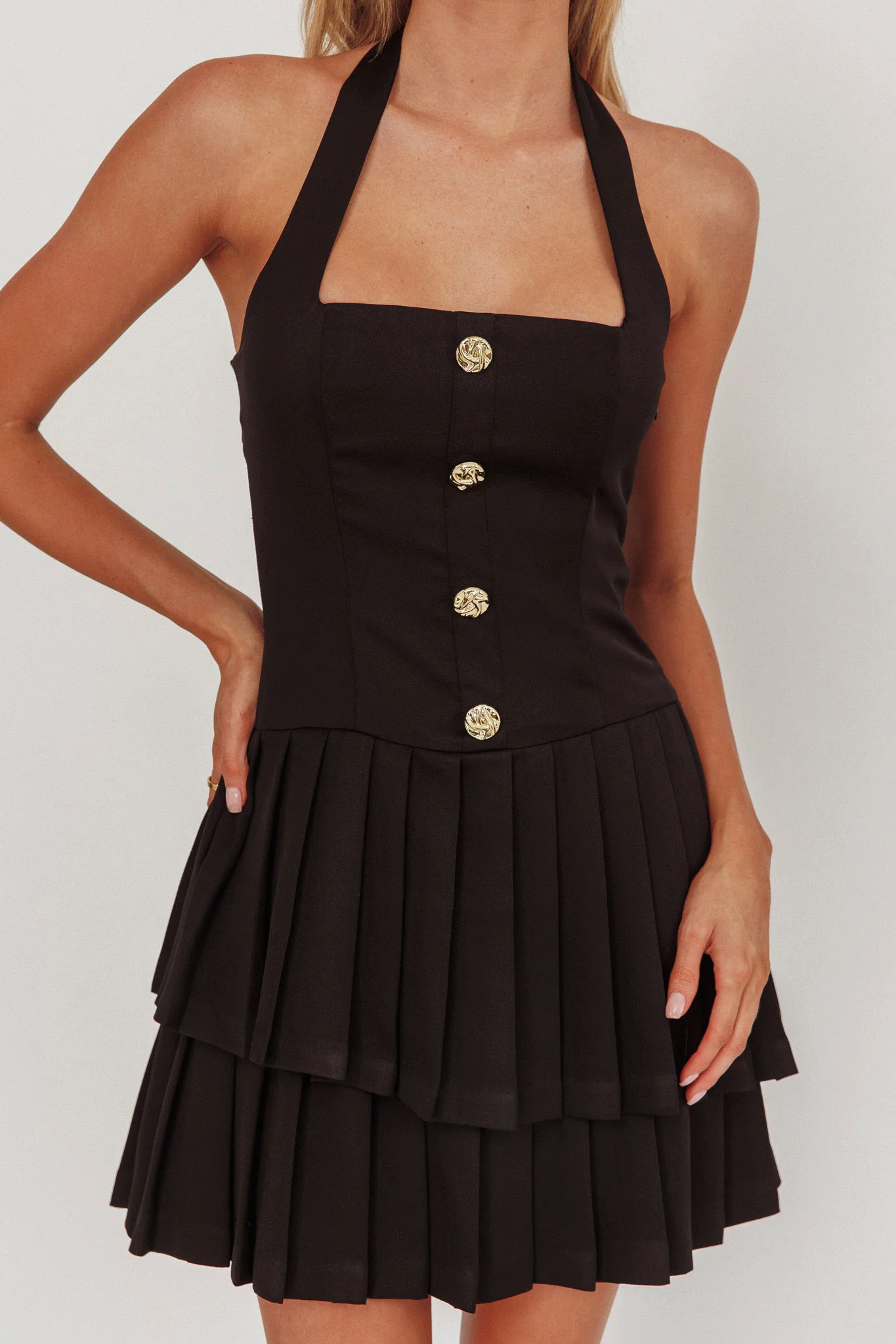 Serendipitous Halterneck Pleat Mini Dress - Image 3