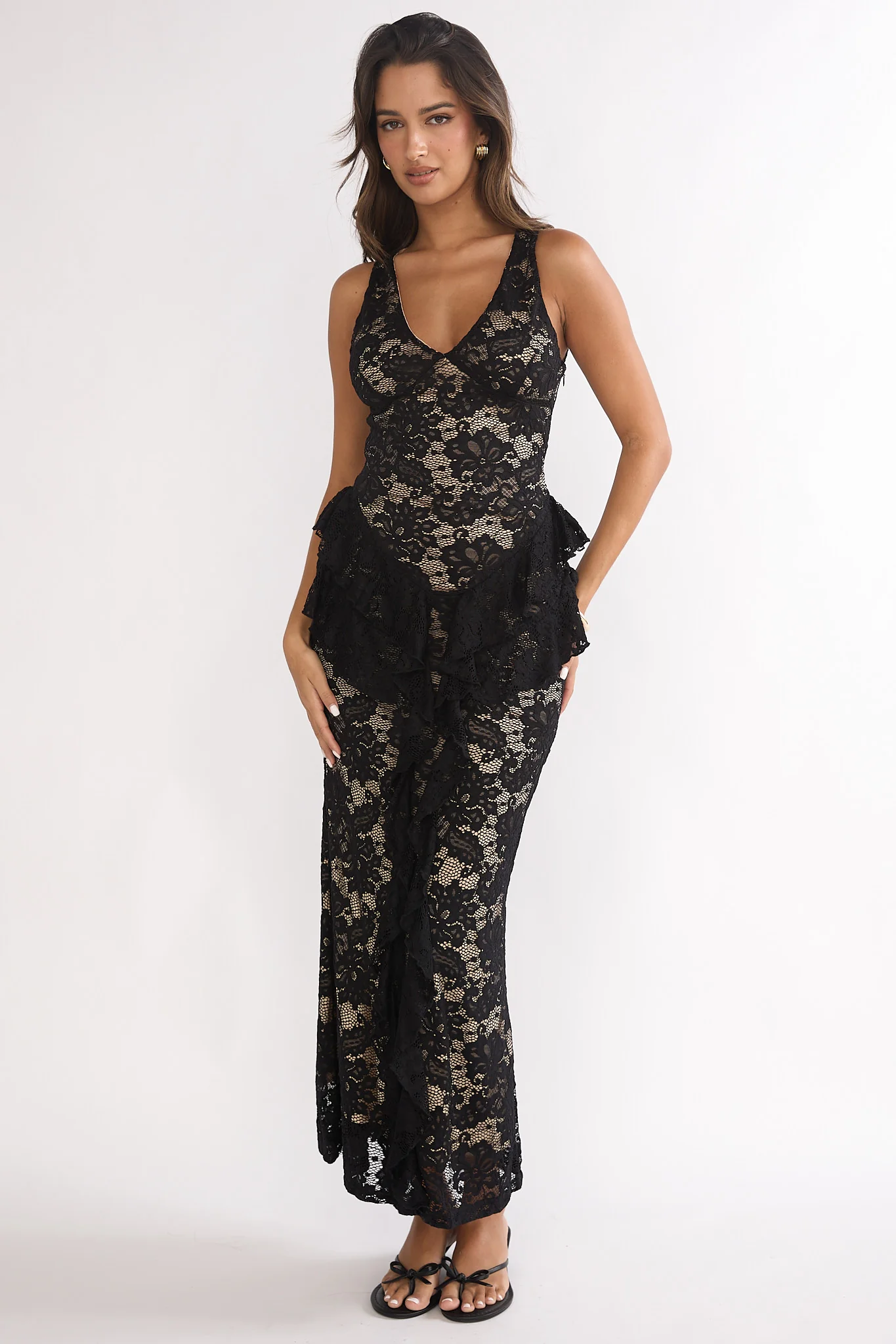 Serenella Peplum Lace Maxi Dress Black - Image 4