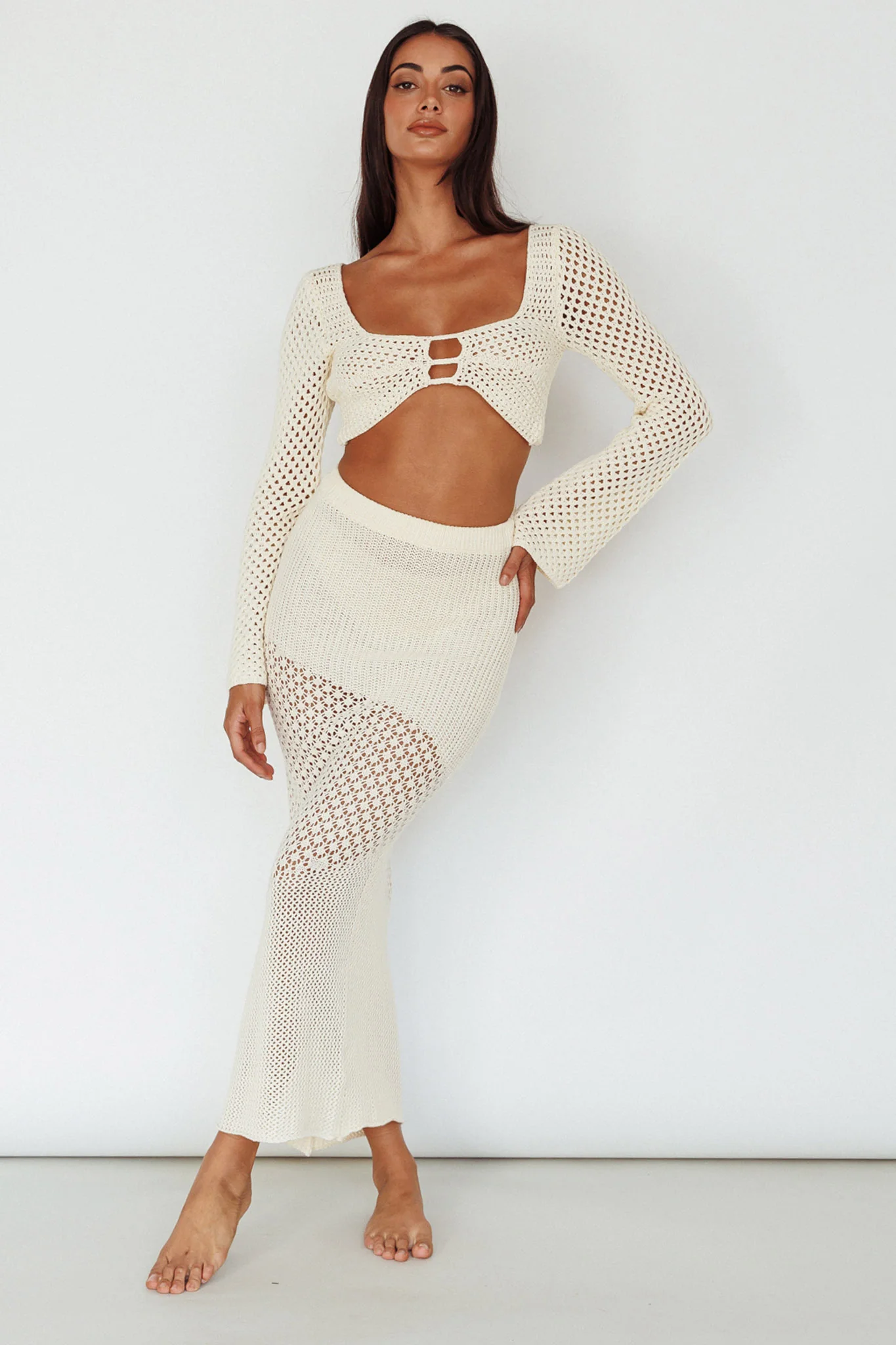 Serenity Sky Crochet Midi Skirt Milk - Image 3
