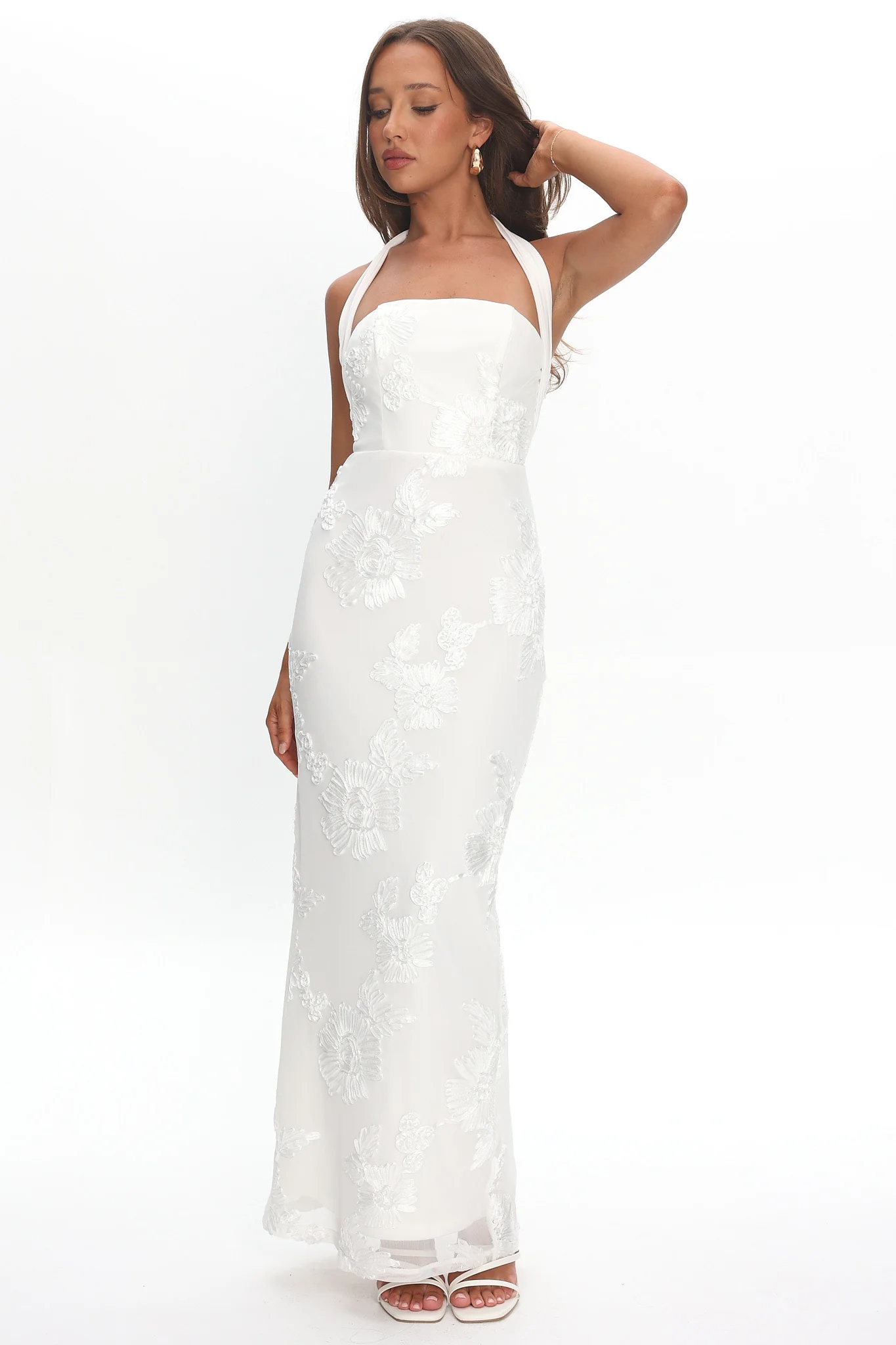 Serenya Halterneck Embellished Maxi Dress White - Image 4