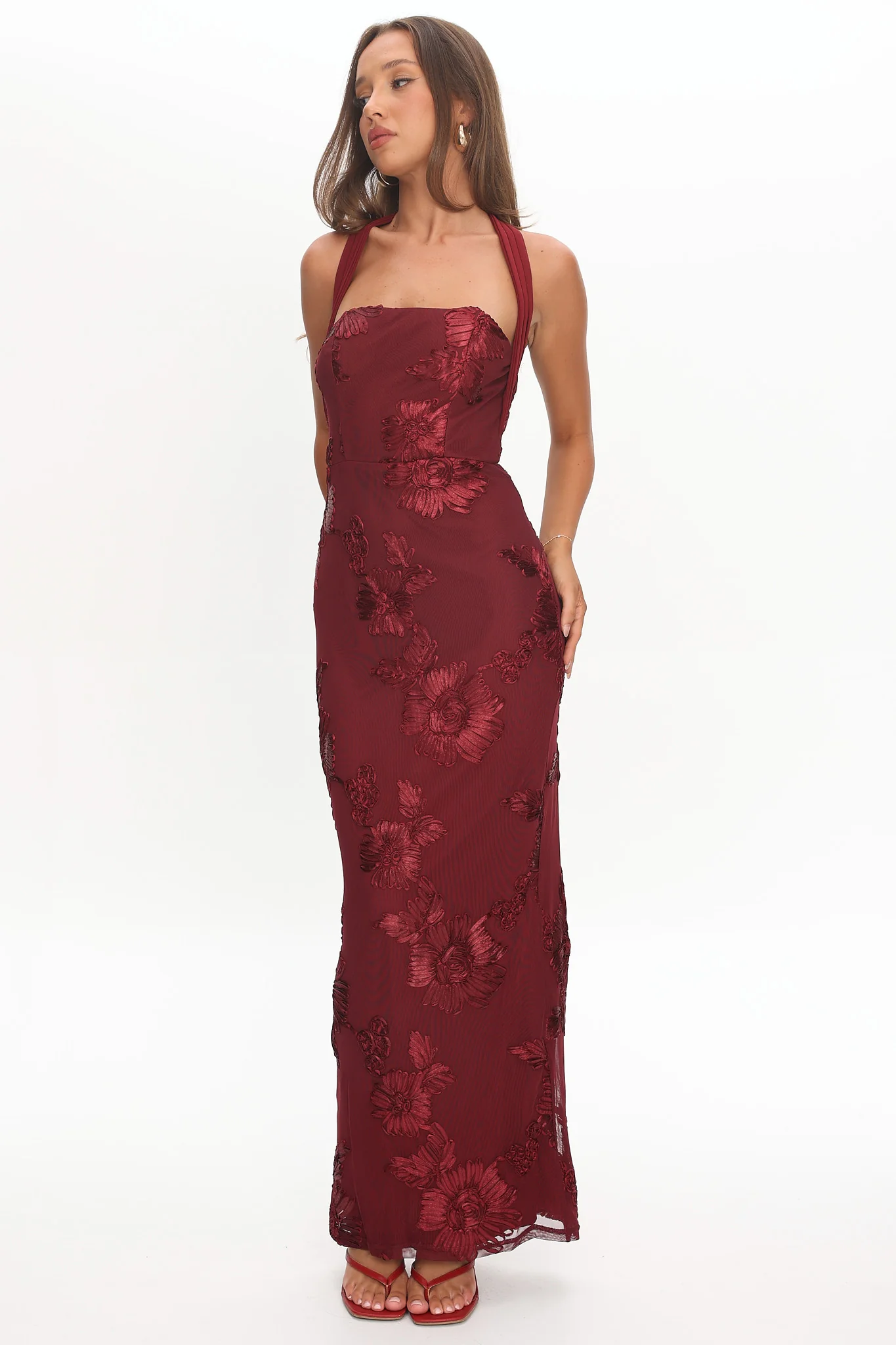 Serenya Halterneck Embellished Maxi Dress Wine - Image 2
