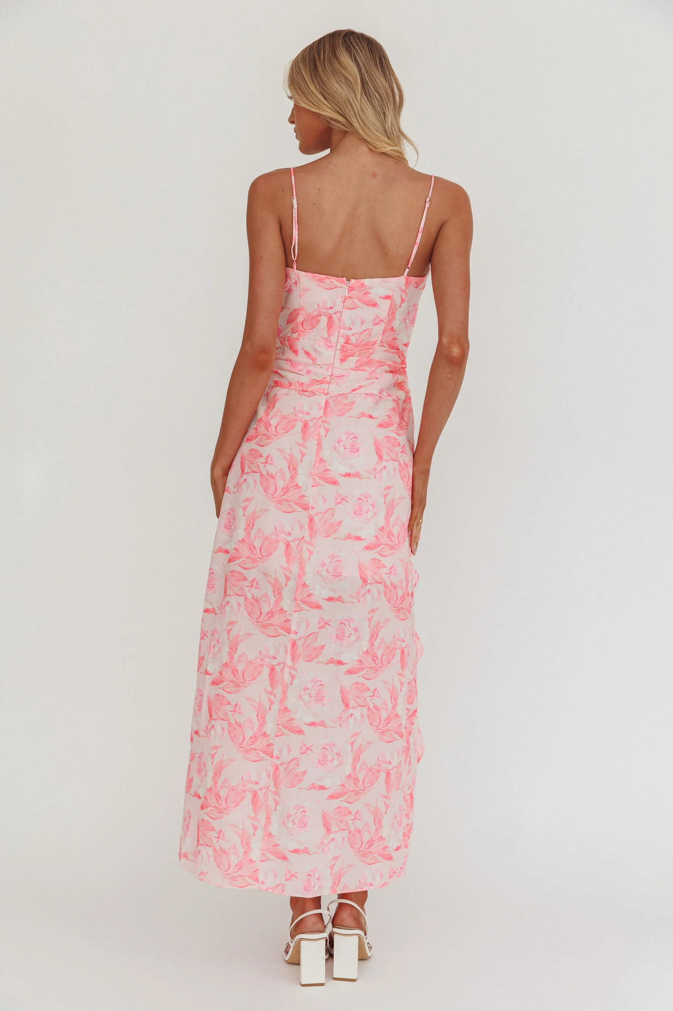 Serif Ruffle Trim Split Maxi Dress Pink - Image 3
