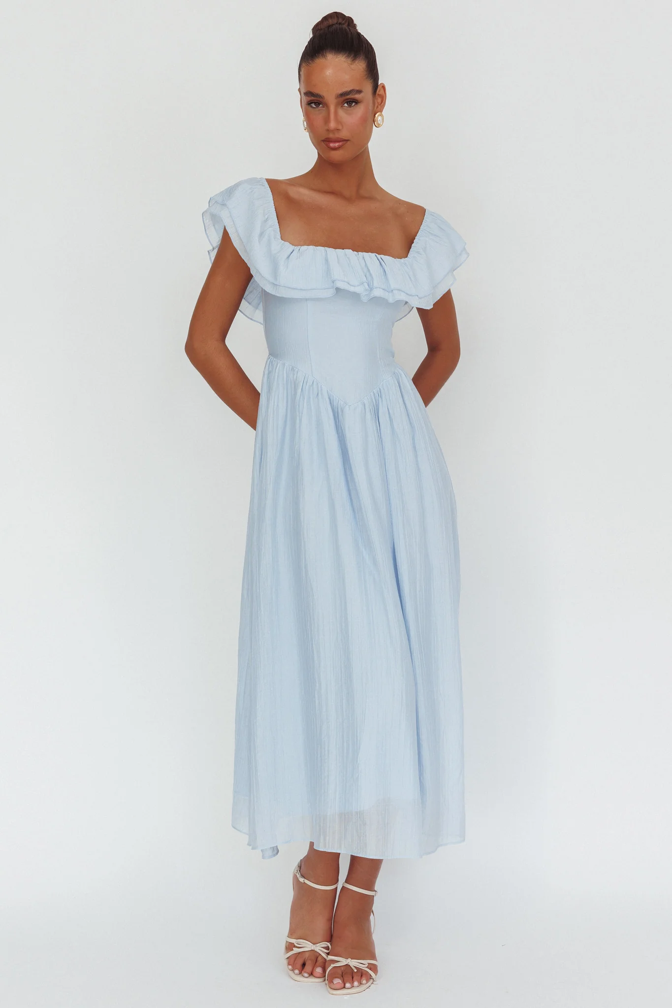Serinah Basque Waist Off-Shoulder Maxi Dress Blue - Image 4