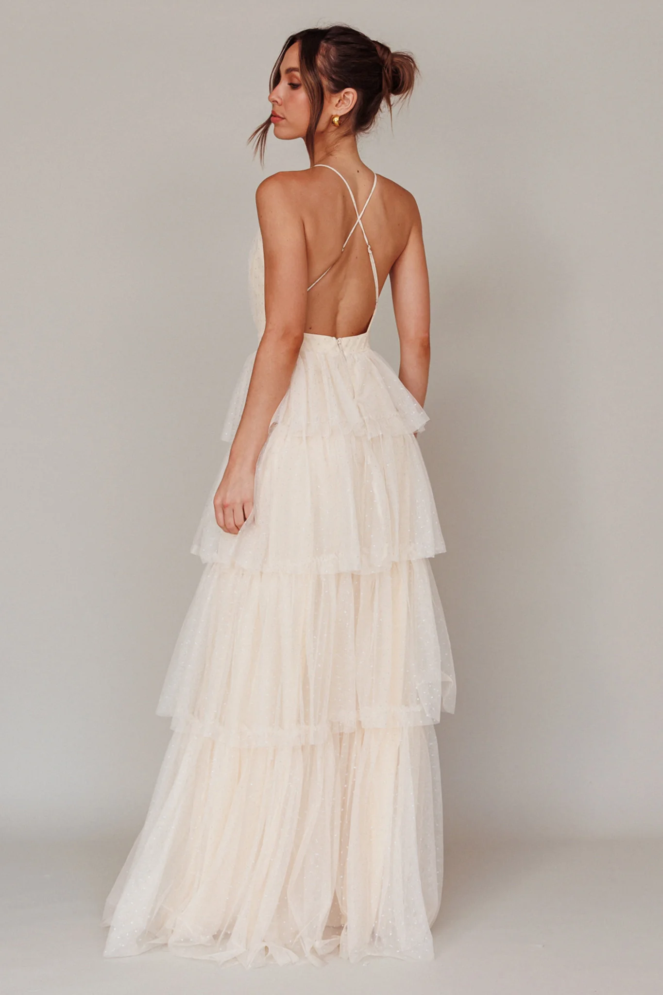 Seylah Tiered Frill Maxi Dress Glitter Cream - Image 3